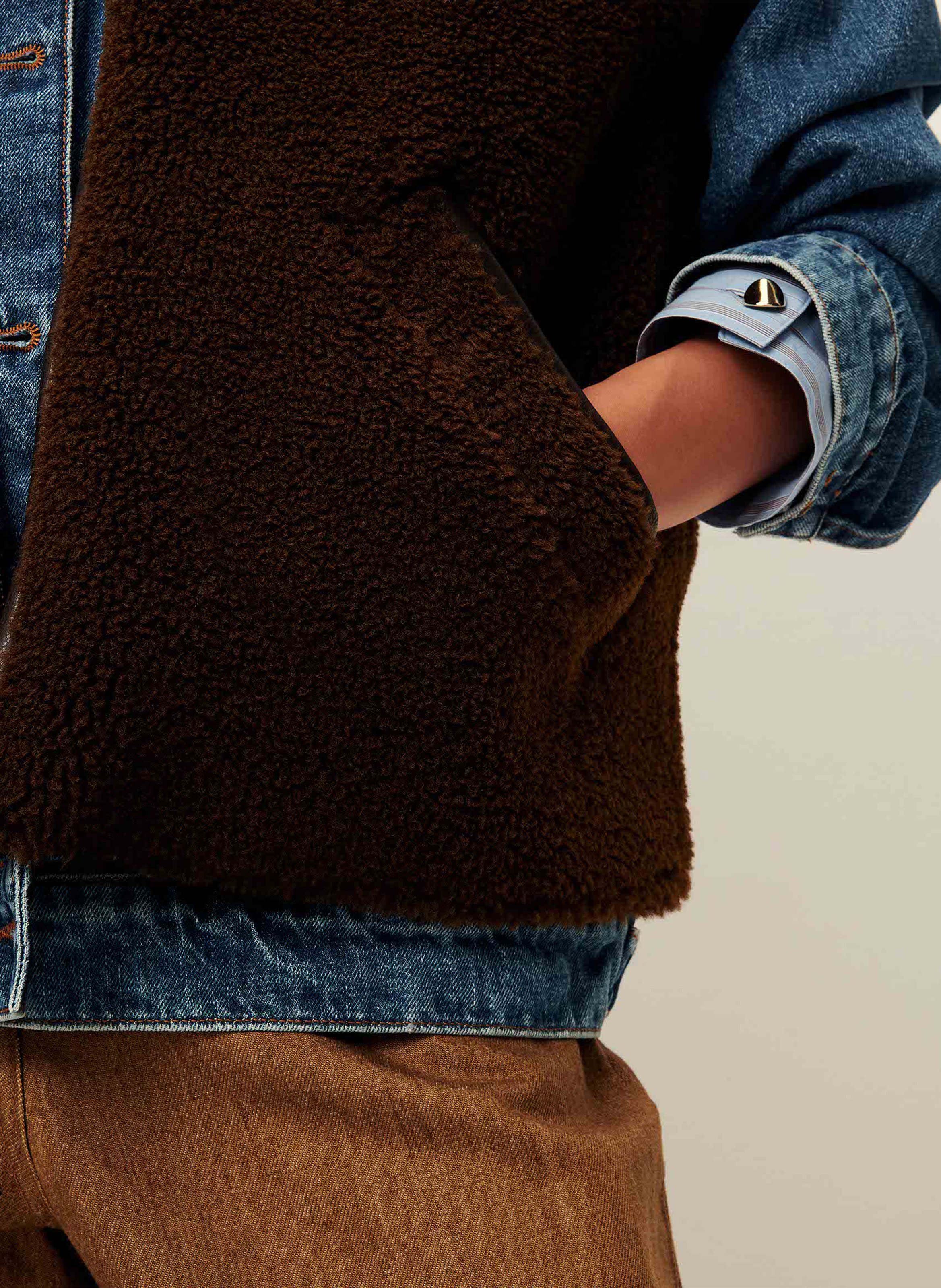 Veste sans manches zippée en fourrure bouclée mounty SESSUN Marron