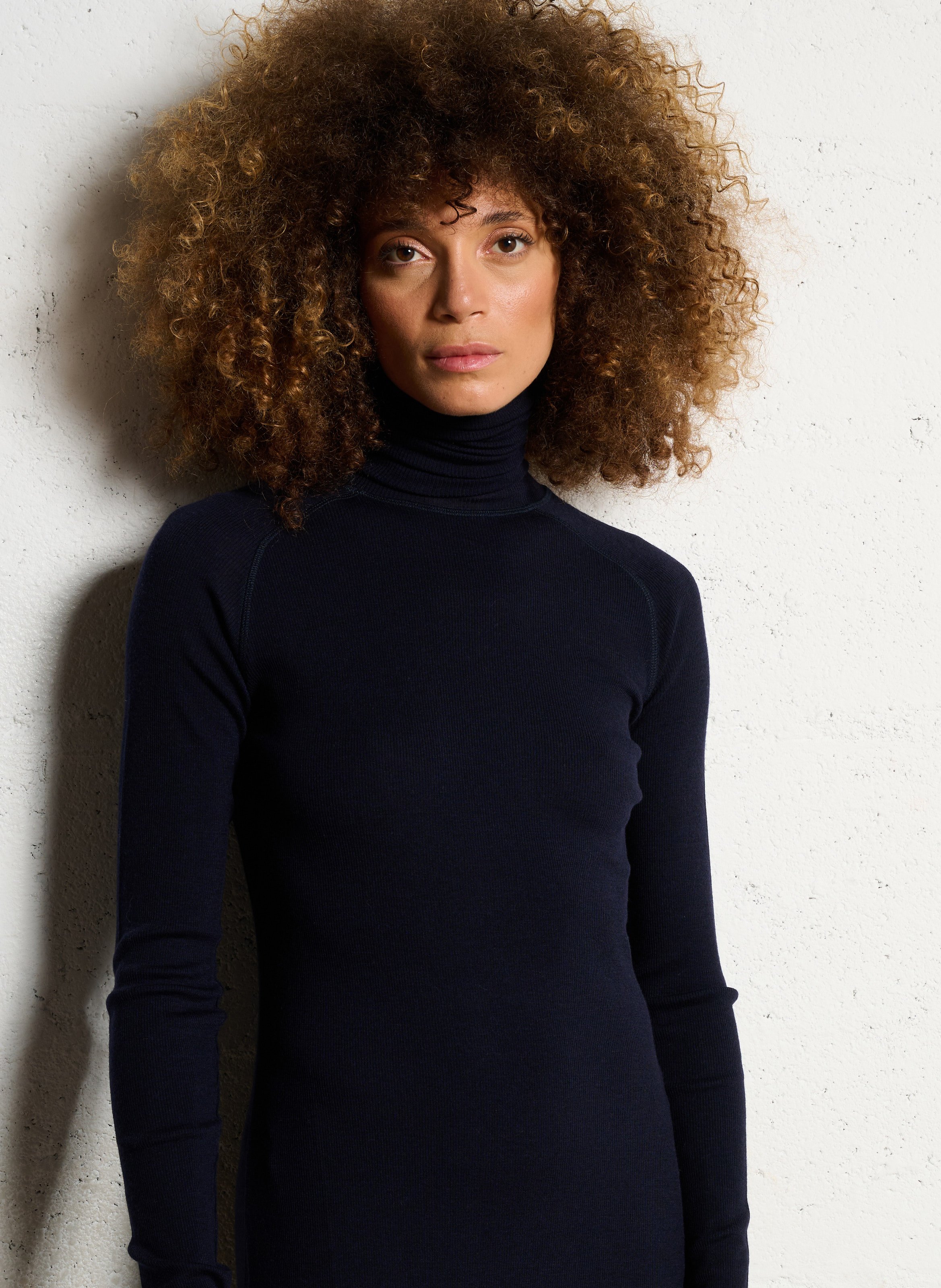 Robe longue col roulé en laine georgia SOEUR Bleu