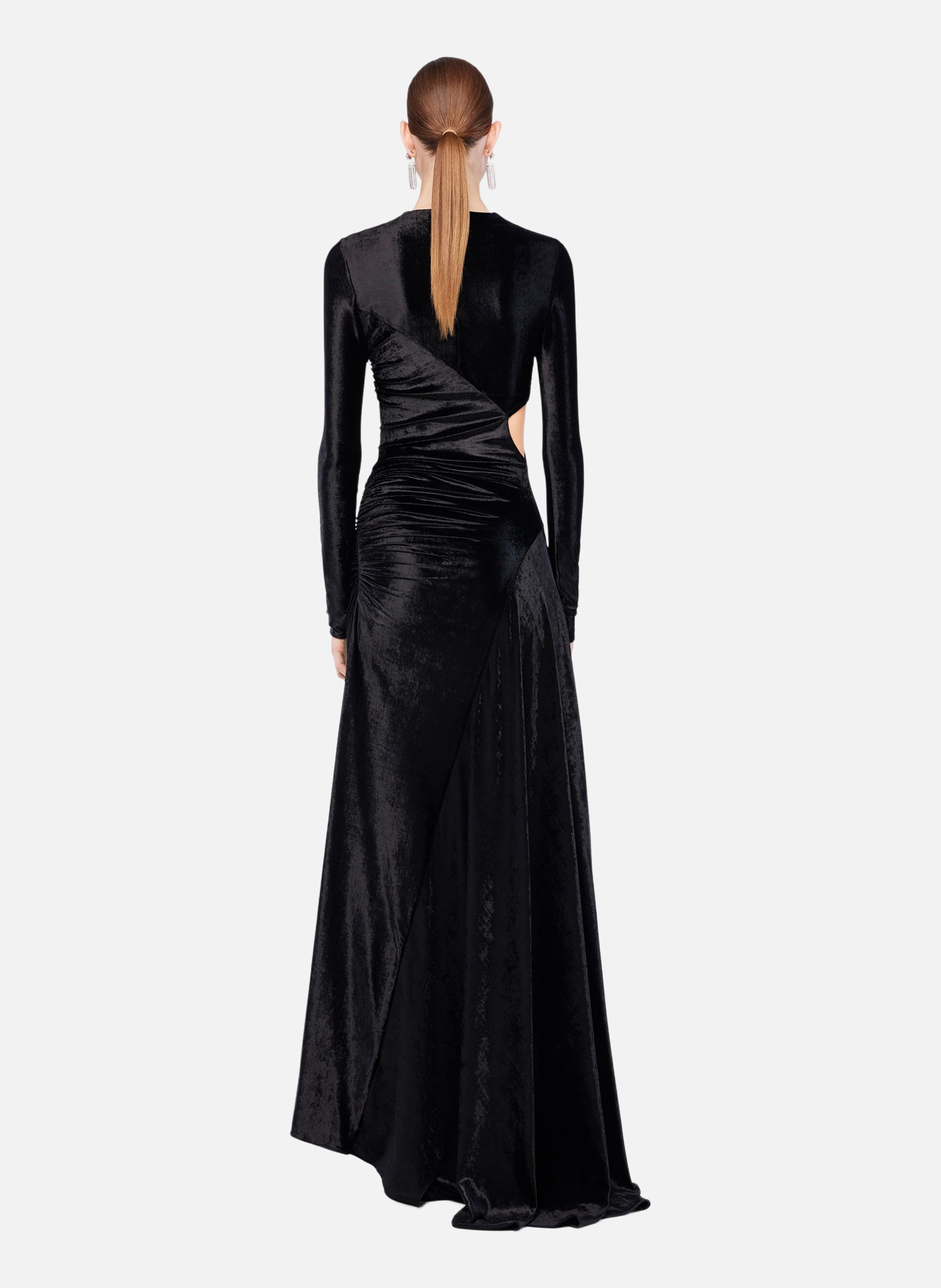 Robe longue drapée en velours RABANNE Noir