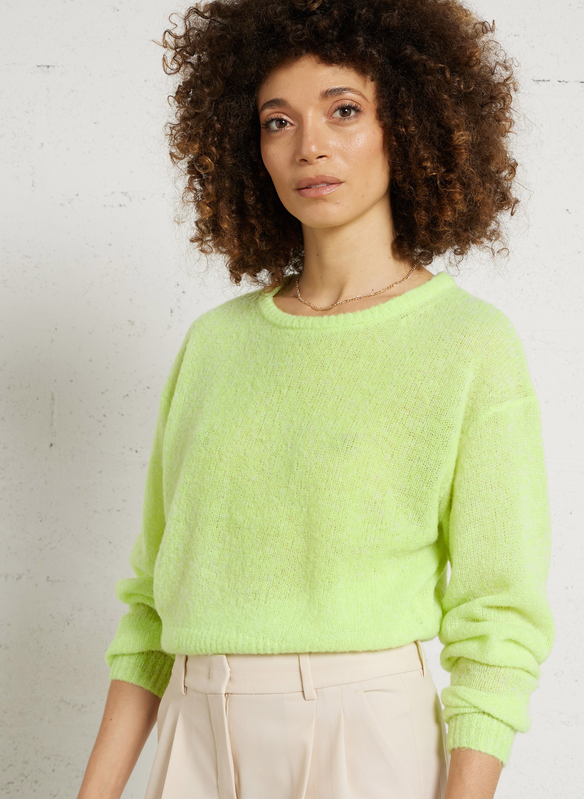 Pull oversize col rond en laine mélangée nuggy AMERICAN VINTAGE Jaune