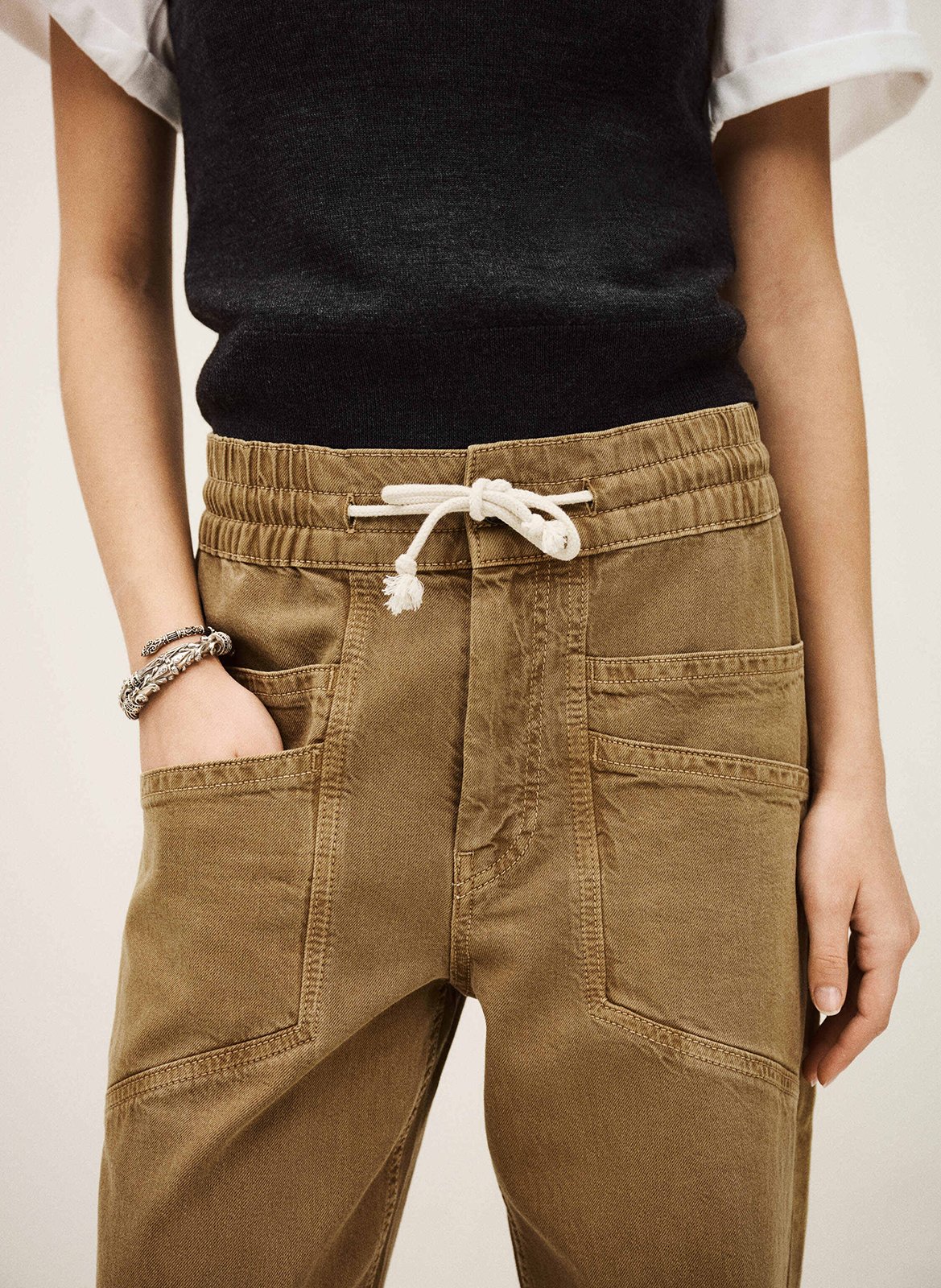 Pantalon droit en coton mélangé fima BA&SH Marron