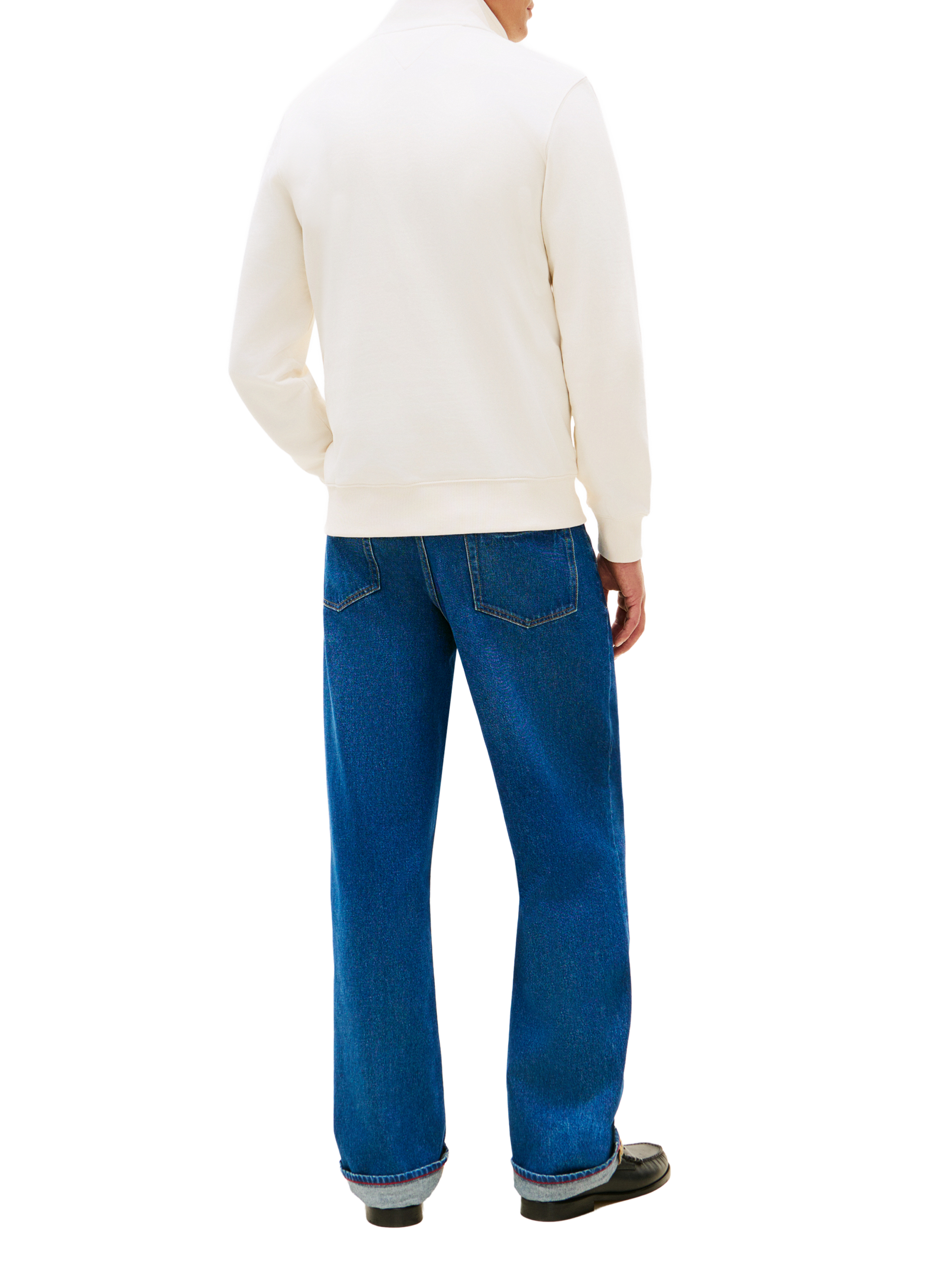 Straight fit high-neck zip-up cotton sweater TOMMY HILFIGER Beige