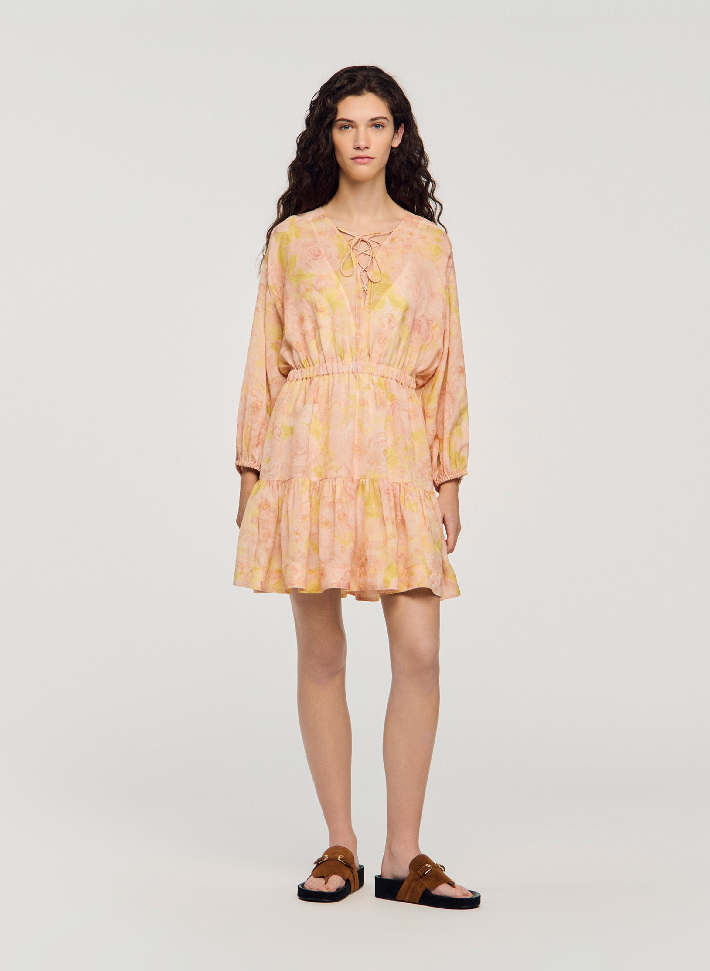 Robe courte cintrée en lin mélangé SANDRO Rose