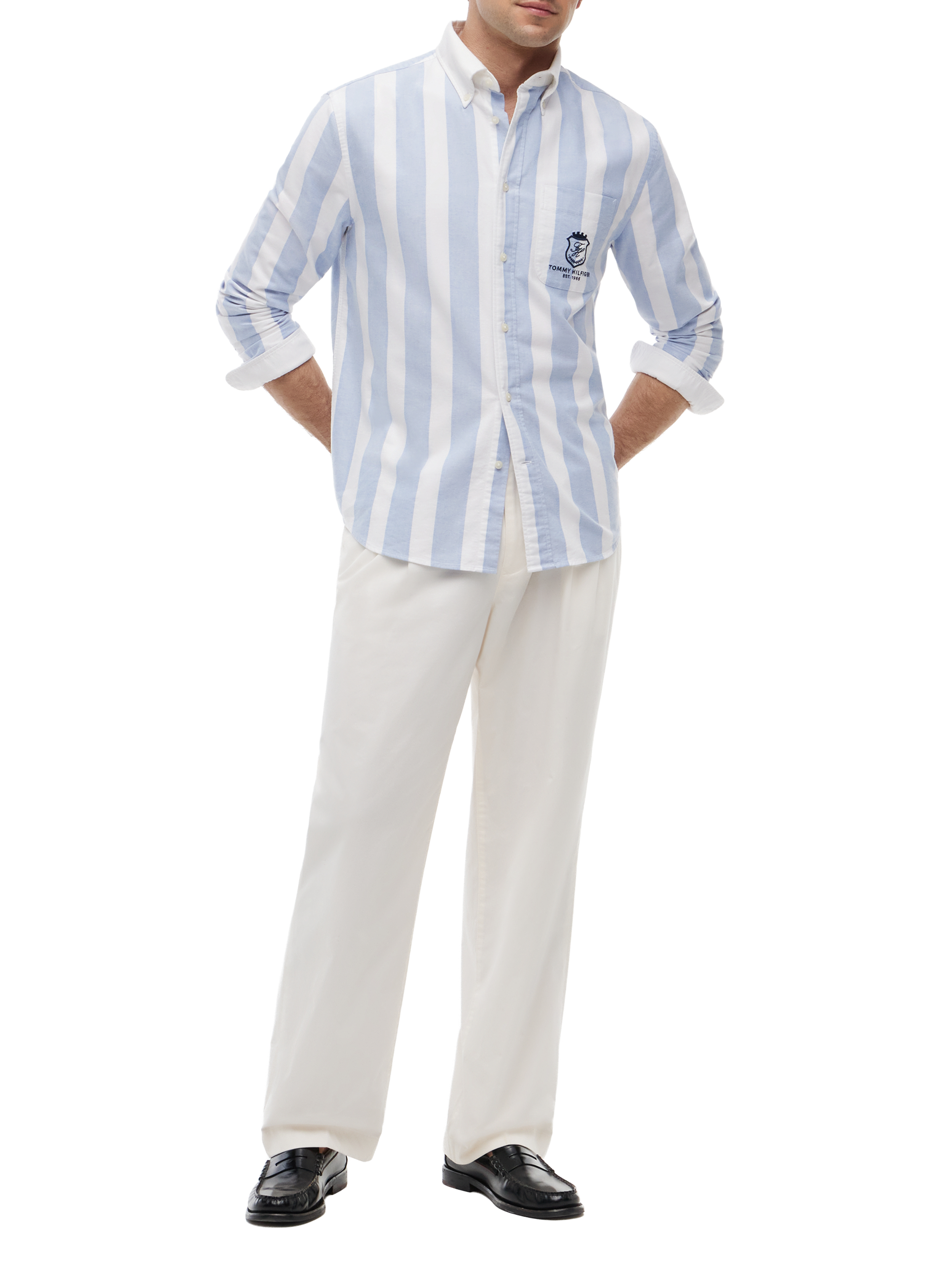 Chemise droite Oxford à logo en coton TOMMY HILFIGER Bleu