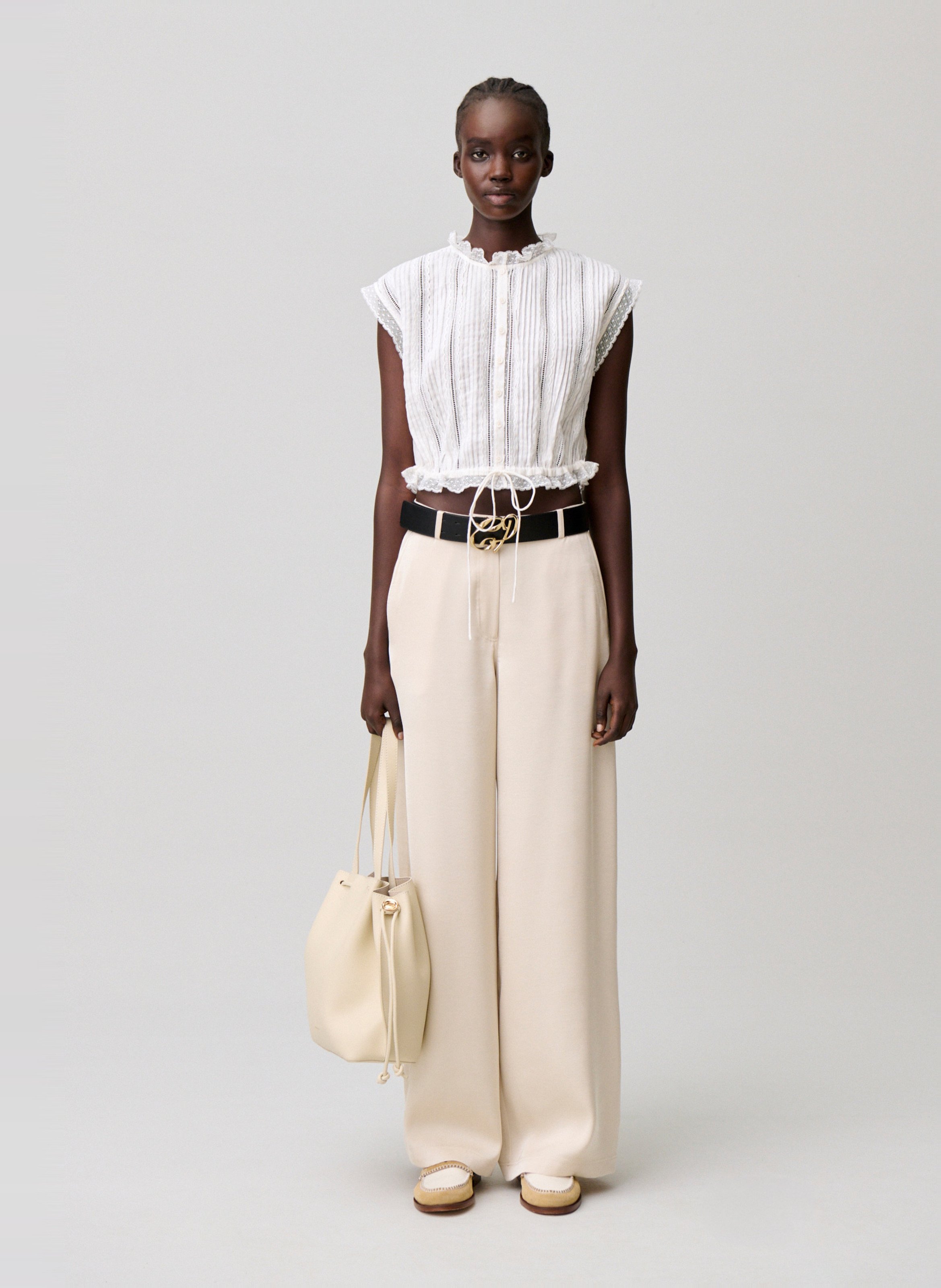 Top court boutonné en dentelle CLAUDIE PIERLOT Beige