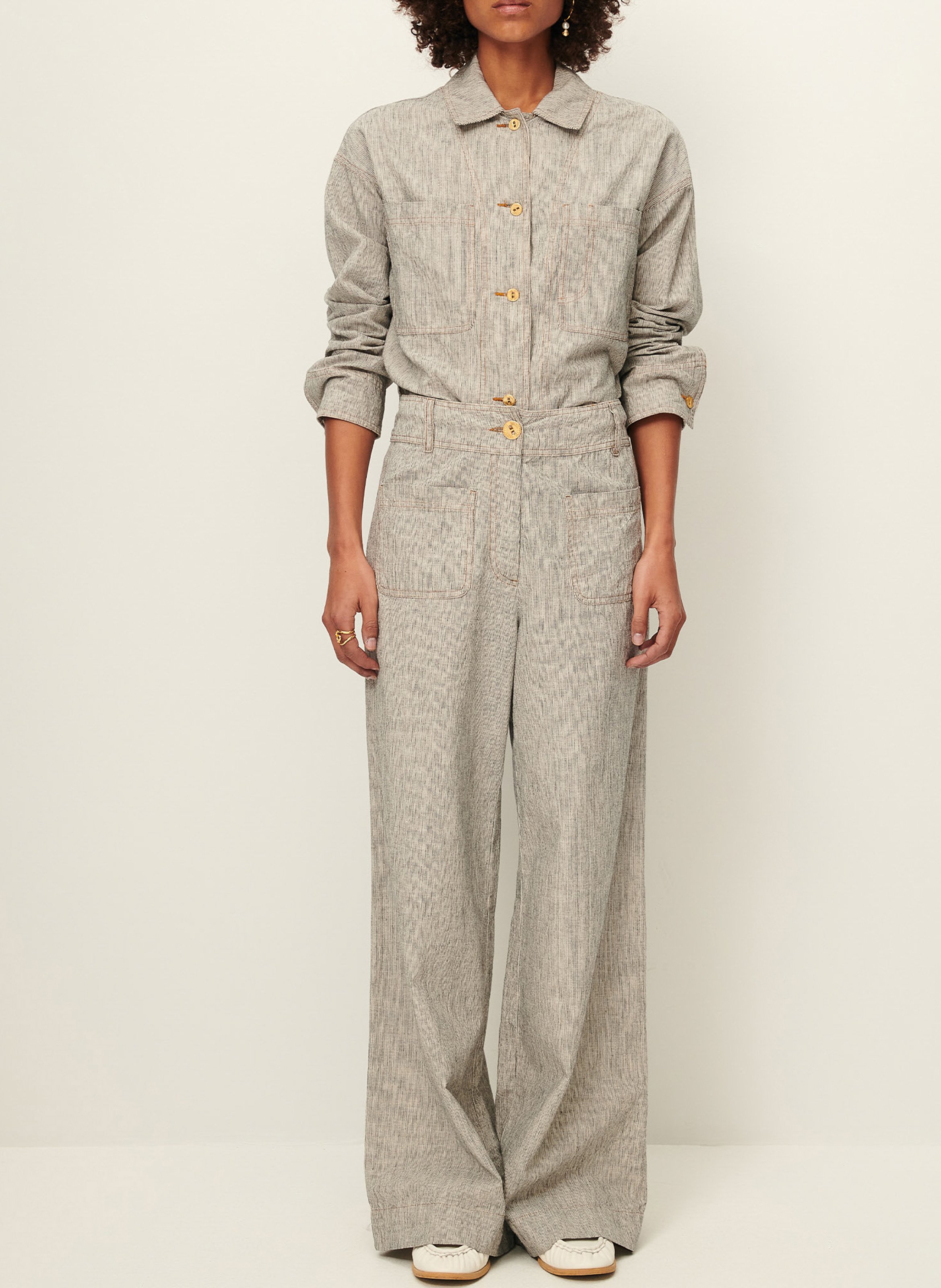 Pantalon large taille haute en lin et coton mélangé manhatti SESSUN Gris