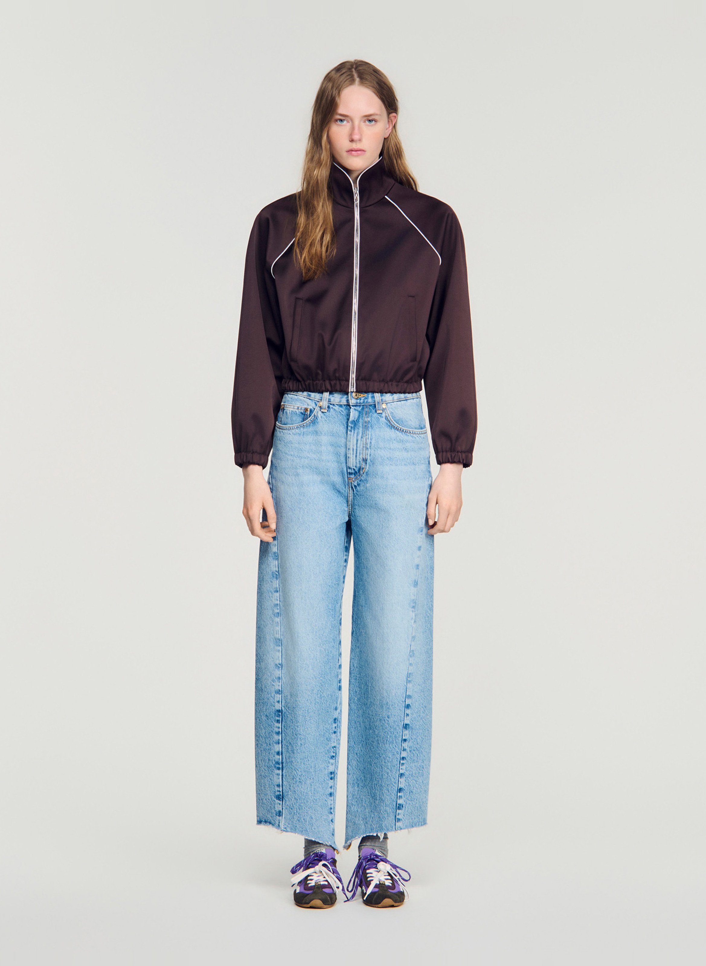 Blouson zippé uni col montant SANDRO Marron