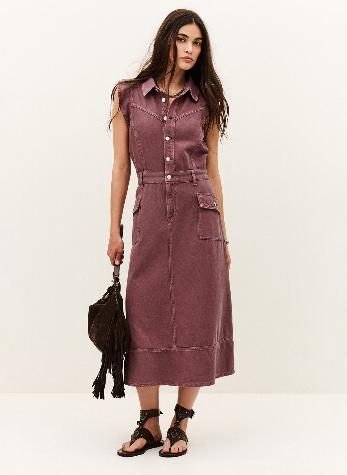 Long buttoned denim dress by Risol. BA&SH Pink