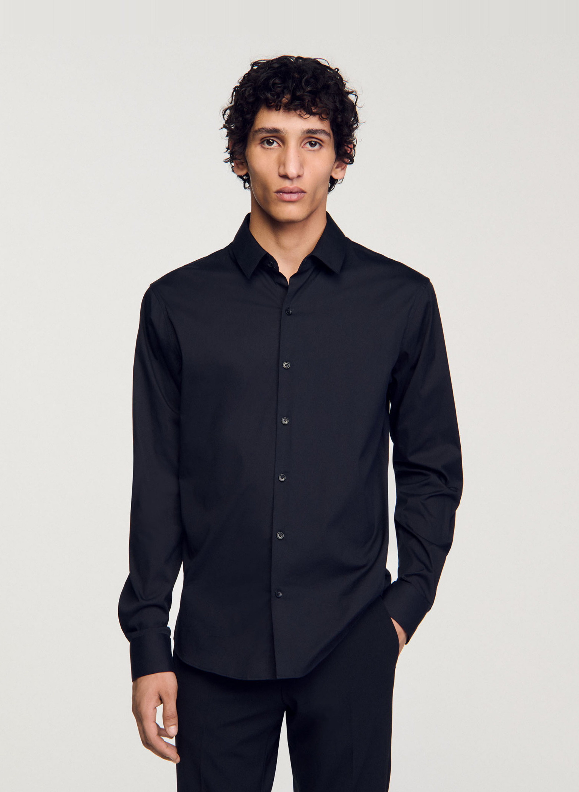 Chemise slim-fit en coton stretch  Noir