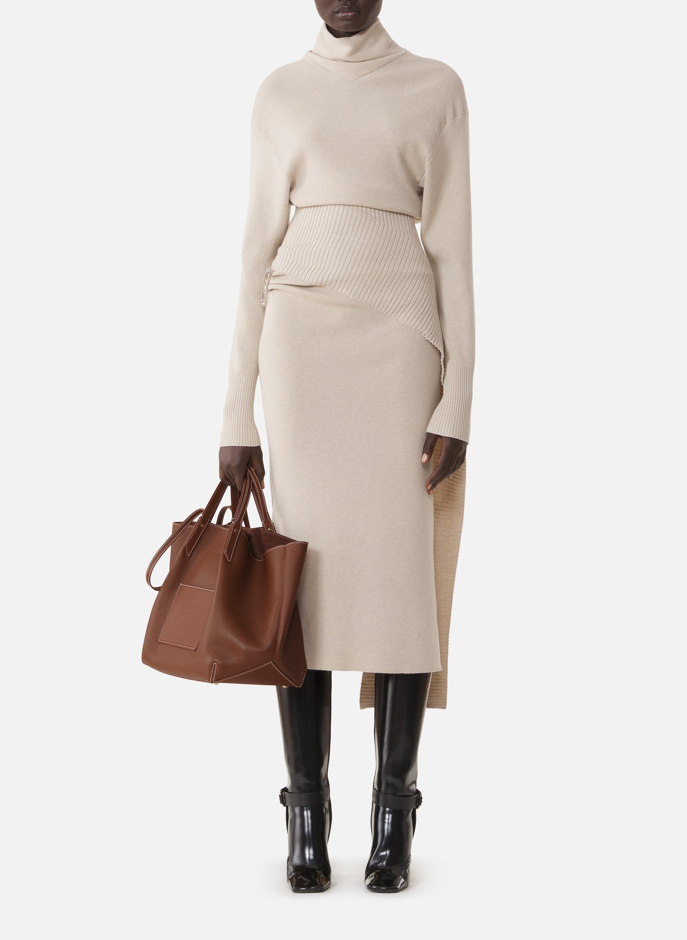 Robe midi en laine et cachemire LANVIN Blanc