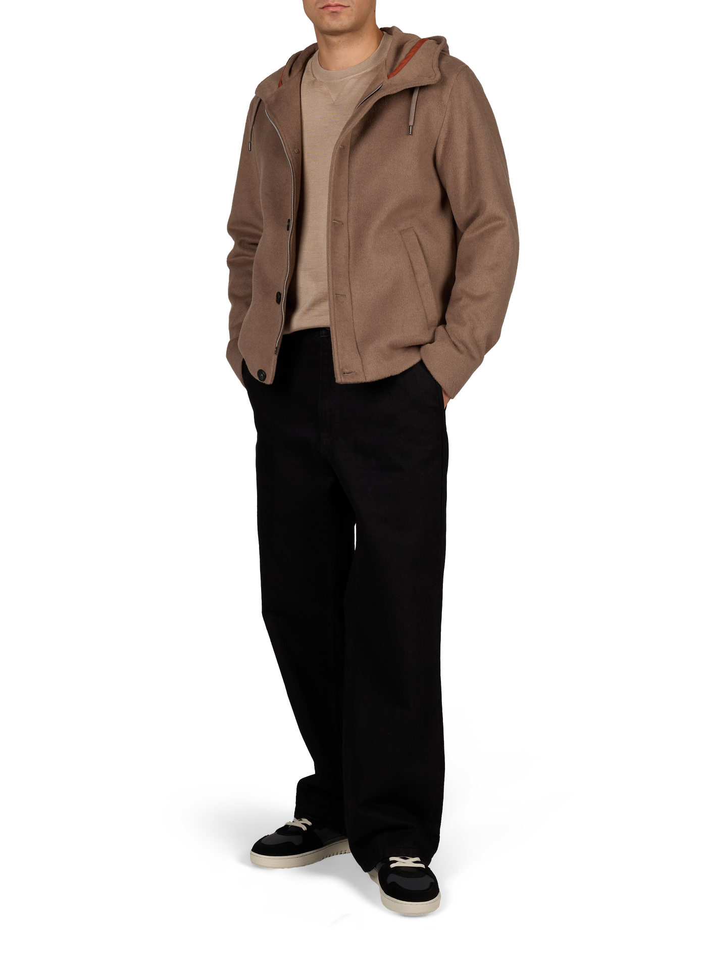 Straight cut textured coat with hood HERNO Brown