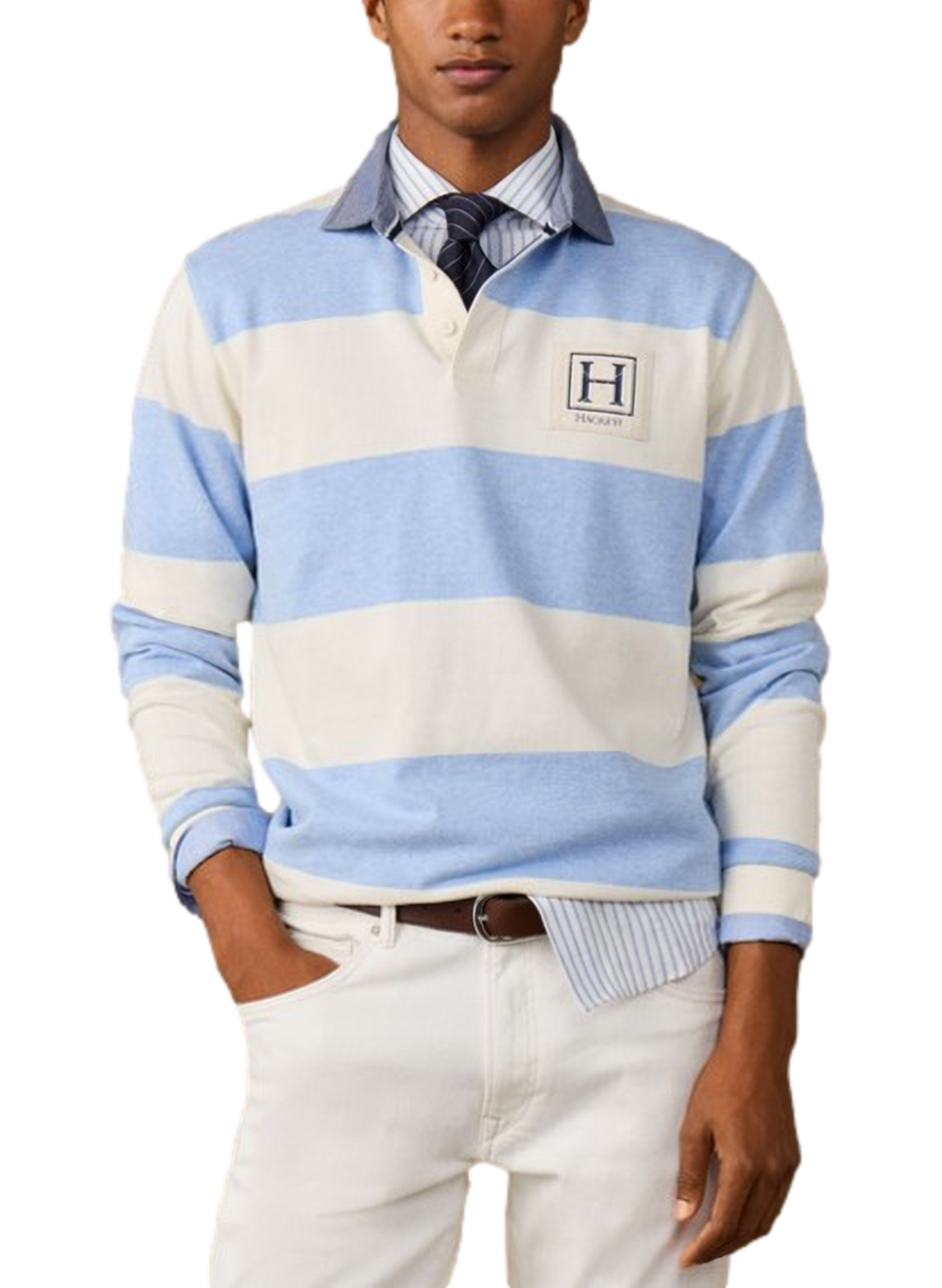 Polo à rayures en coton HACKETT Bleu