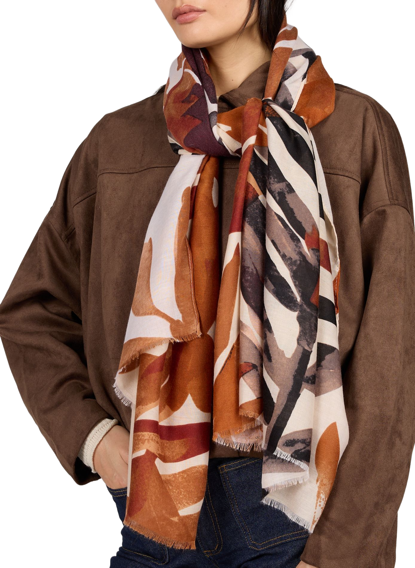 Foulard à motif fleuri avec franges AU PRINTEMPS PARIS Orange