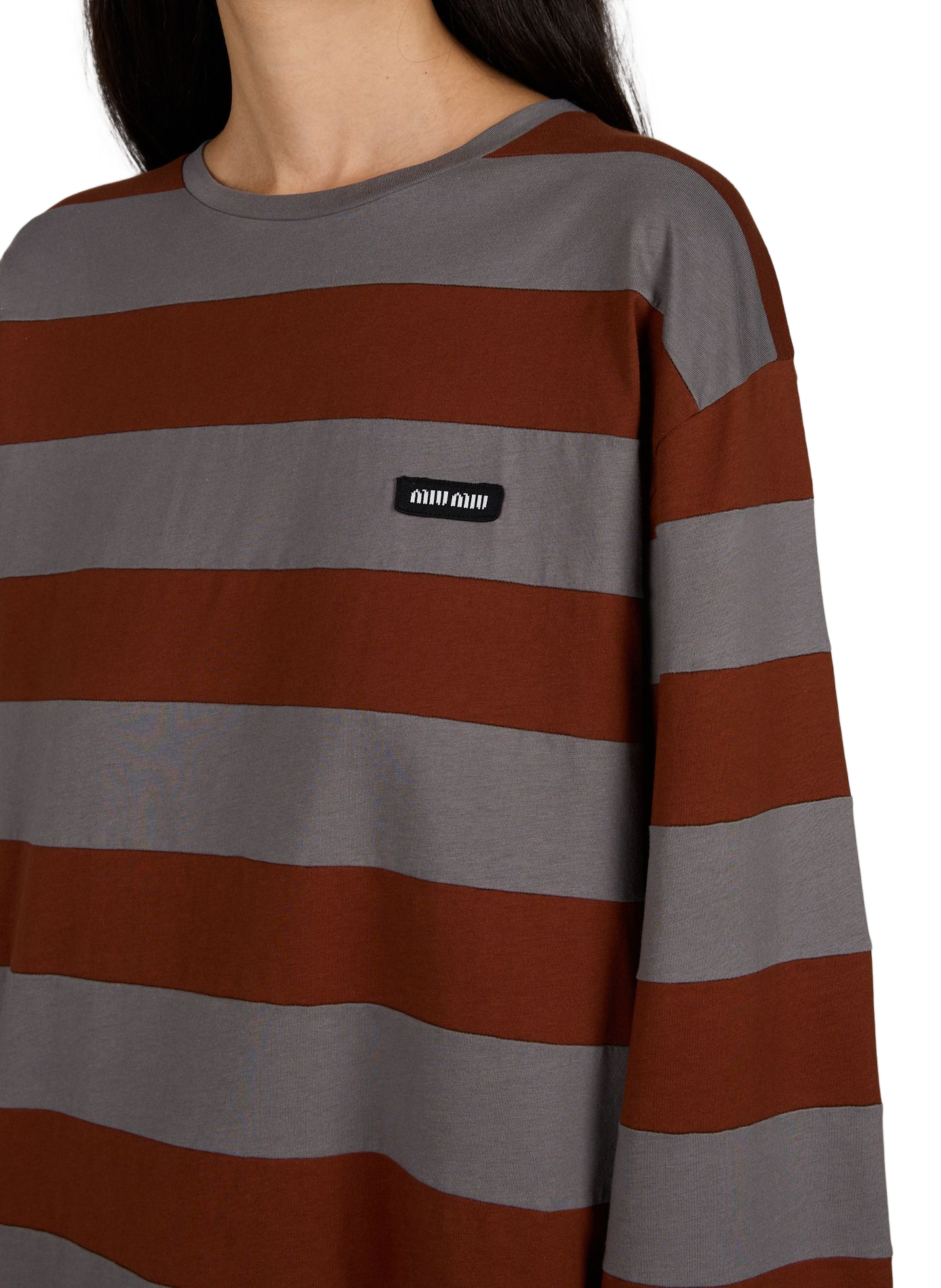 Camiseta a rayas de algodón MIU MIU Marrón