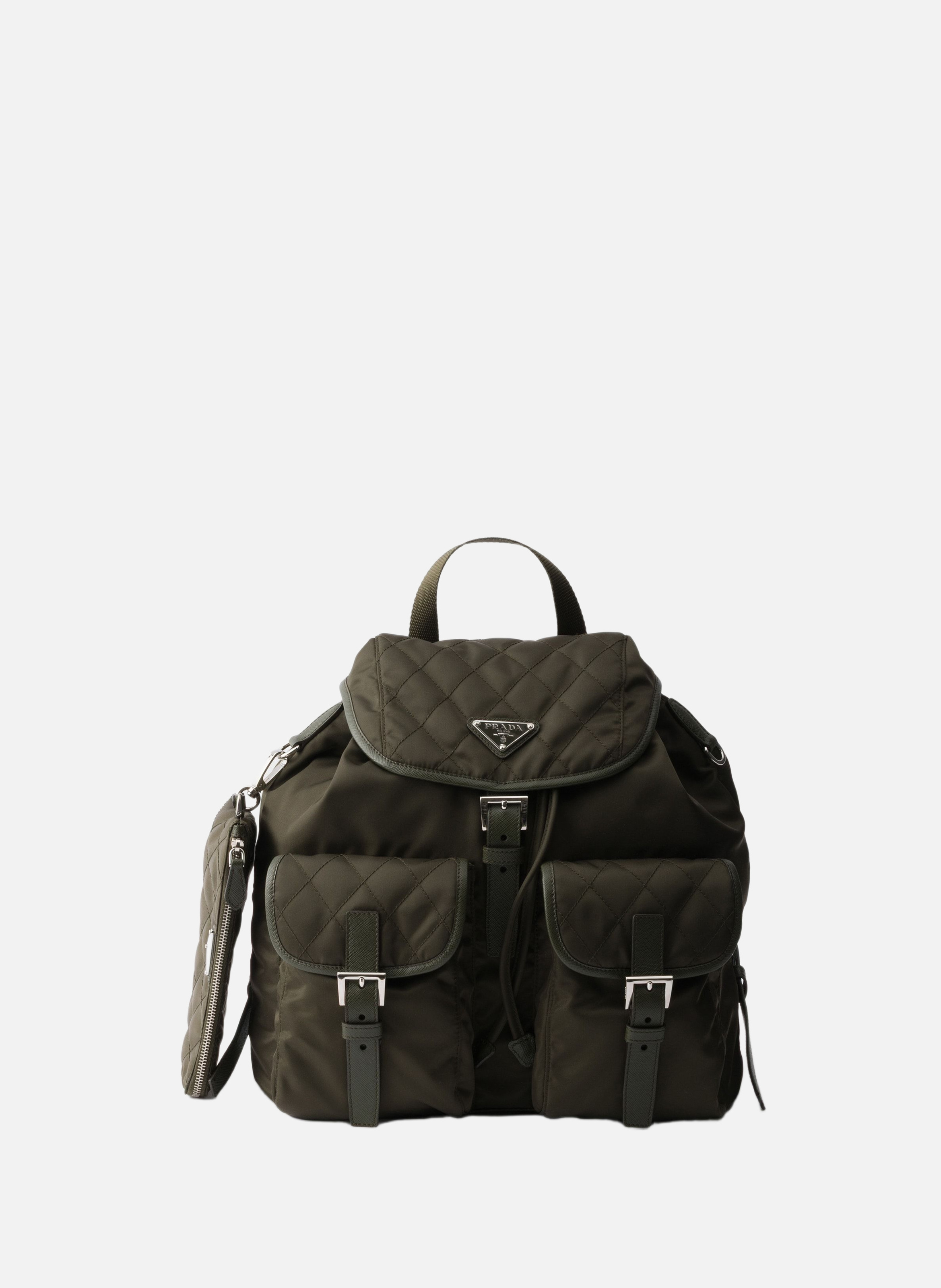 Sac à dos moyen format en re-nylon matelassé avec PRADA Vert