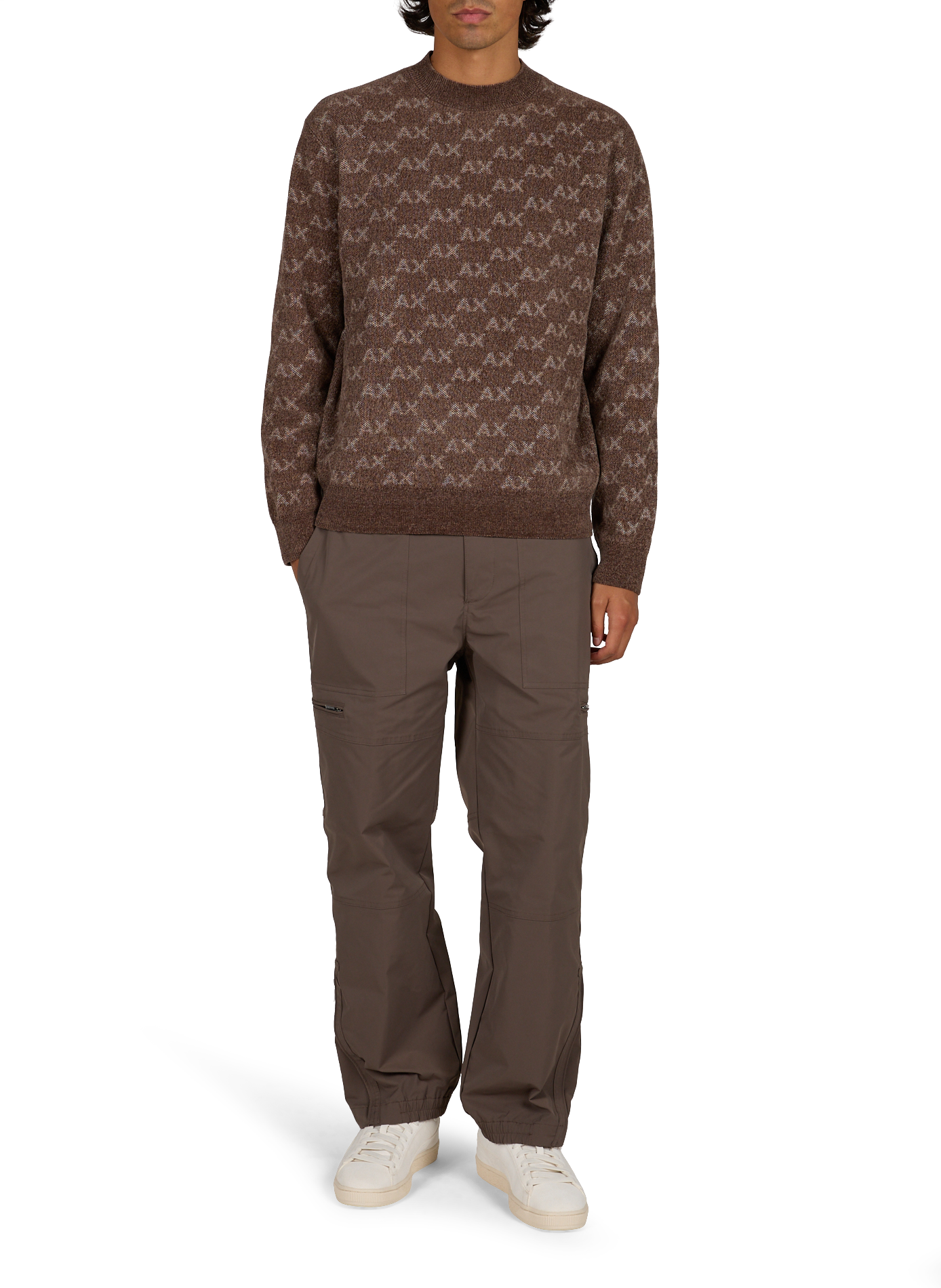 Rechte monogram trui met ronde hals ARMANI EXCHANGE Bruin
