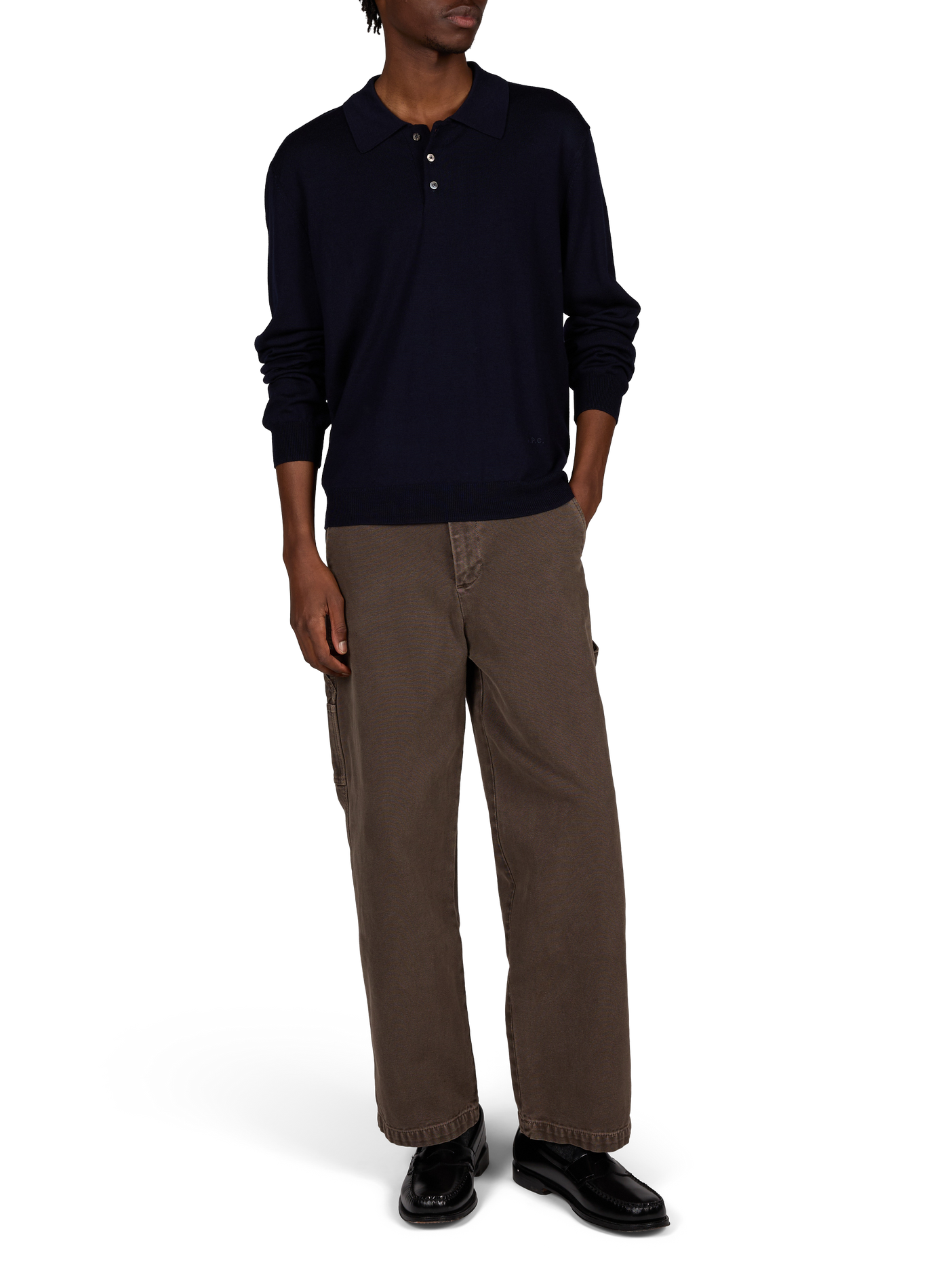 Pull col polo uni en laine A.P.C. Bleu