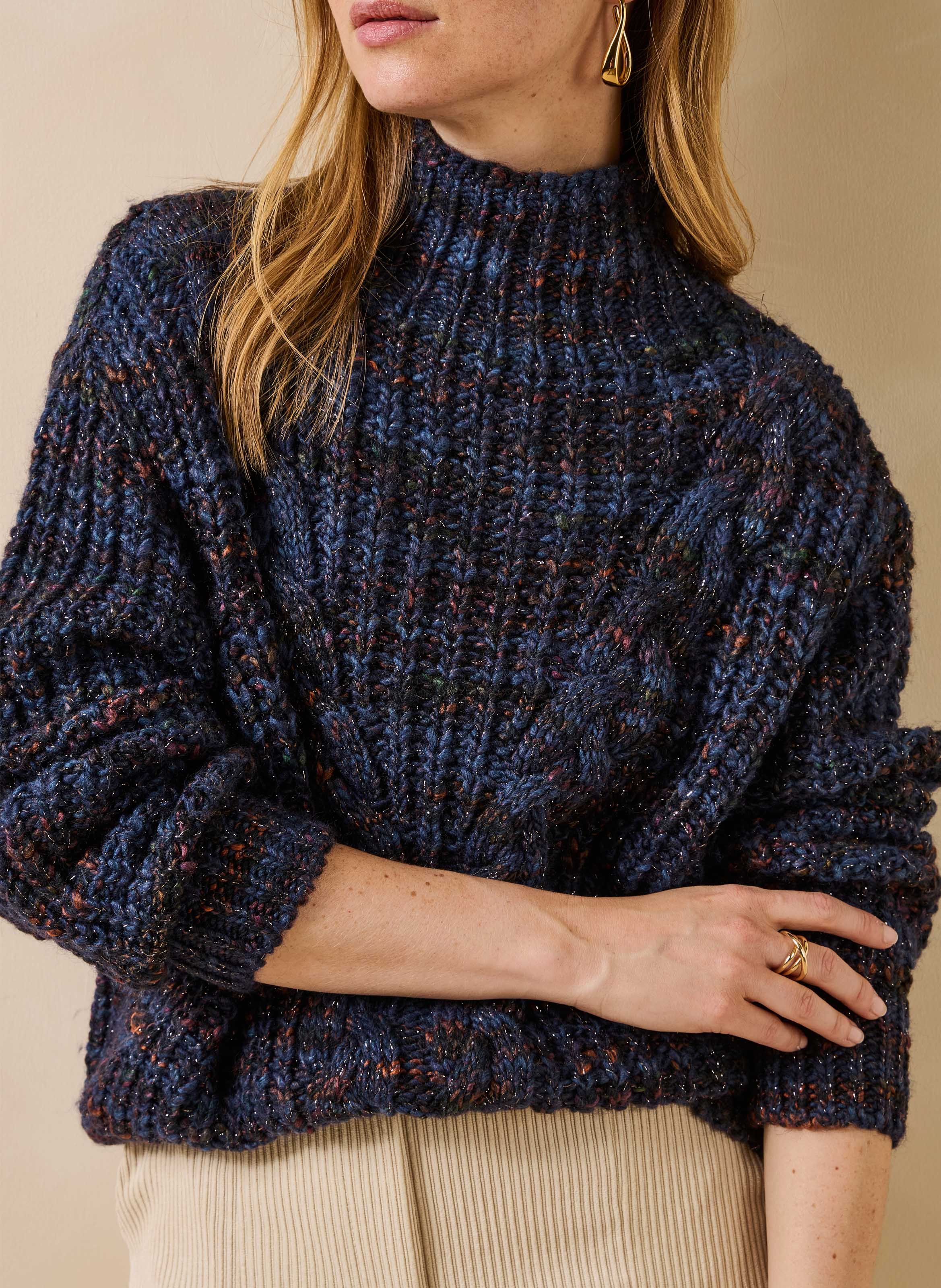Rechte gebreide coltrui met hoge hals LA FEE MARABOUTEE Blauw