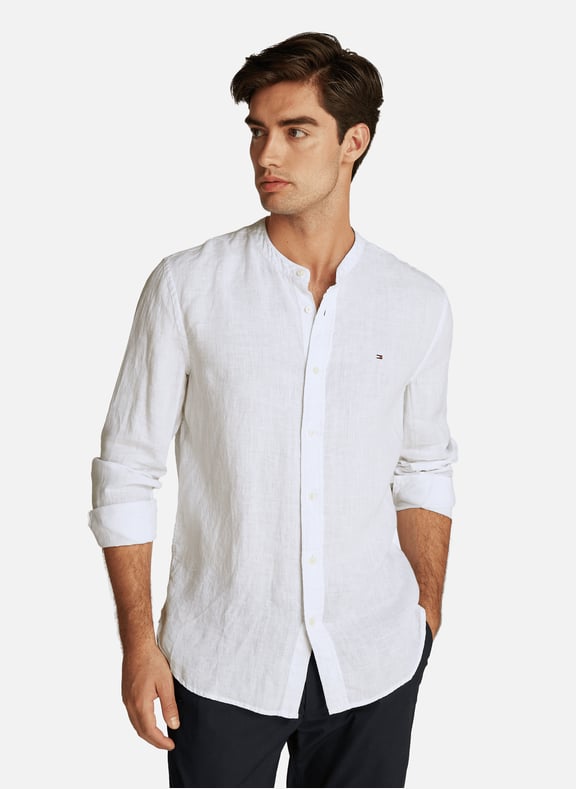 Chemise en lin à col mao Blanc by TOMMY HILFIGER TOMMY HILFIGER Chemise en lin à col mao Blanc