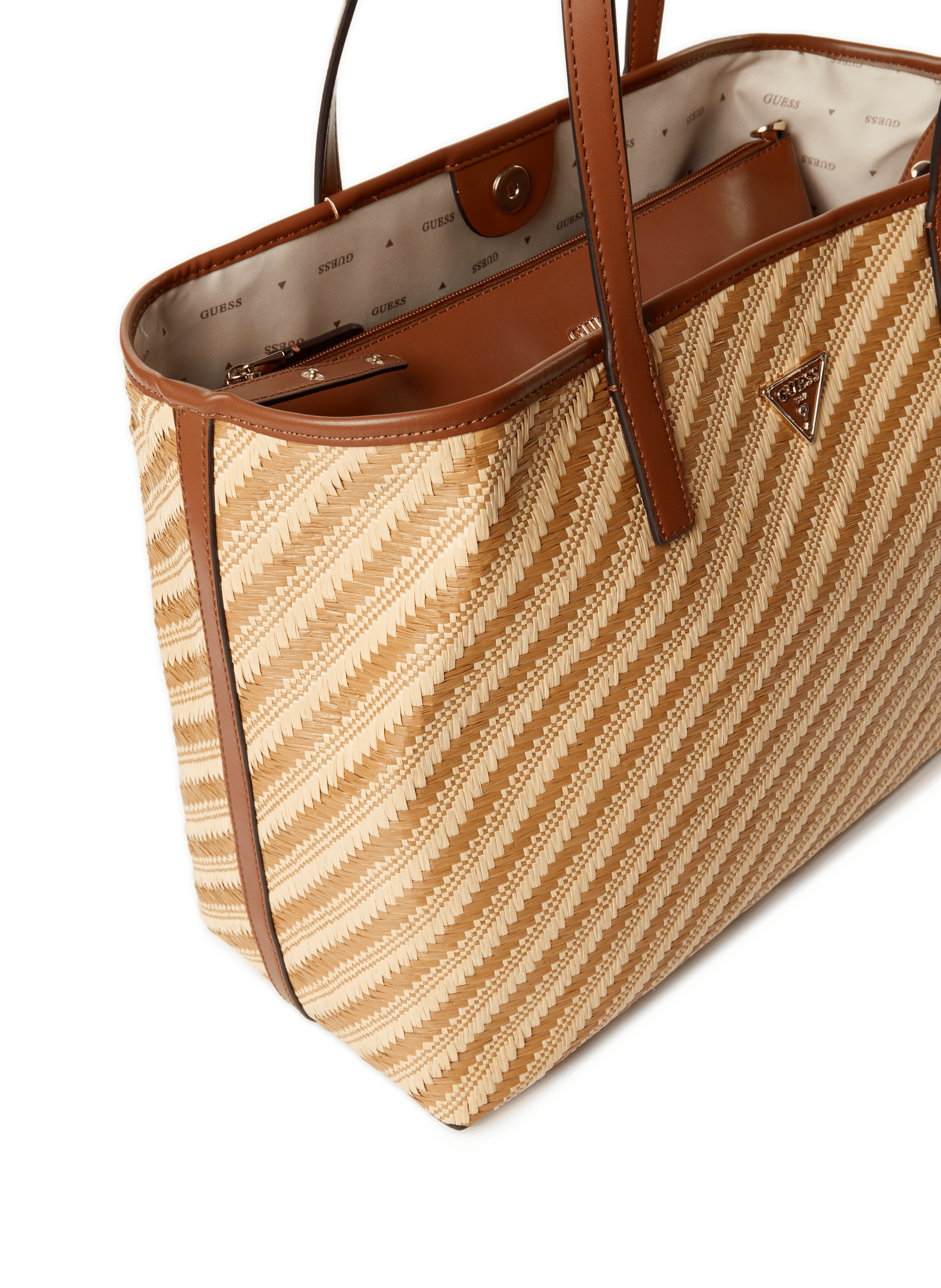 Sac cabas rayé  GUESS Marron