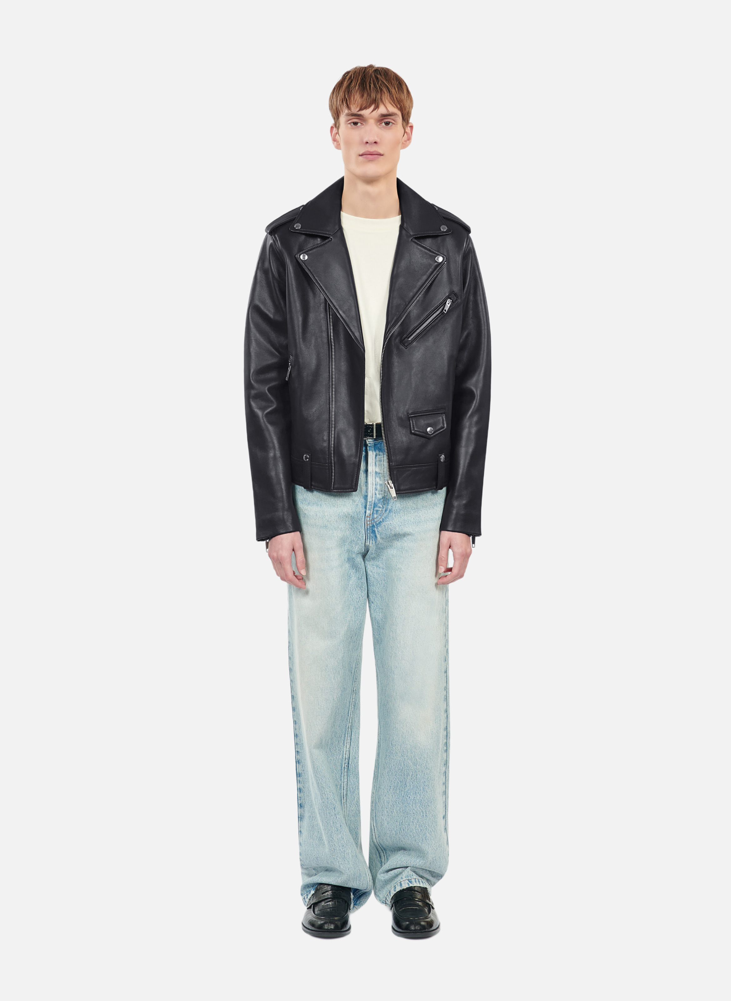 Blouson biker en cuir THE KOOPLES Noir