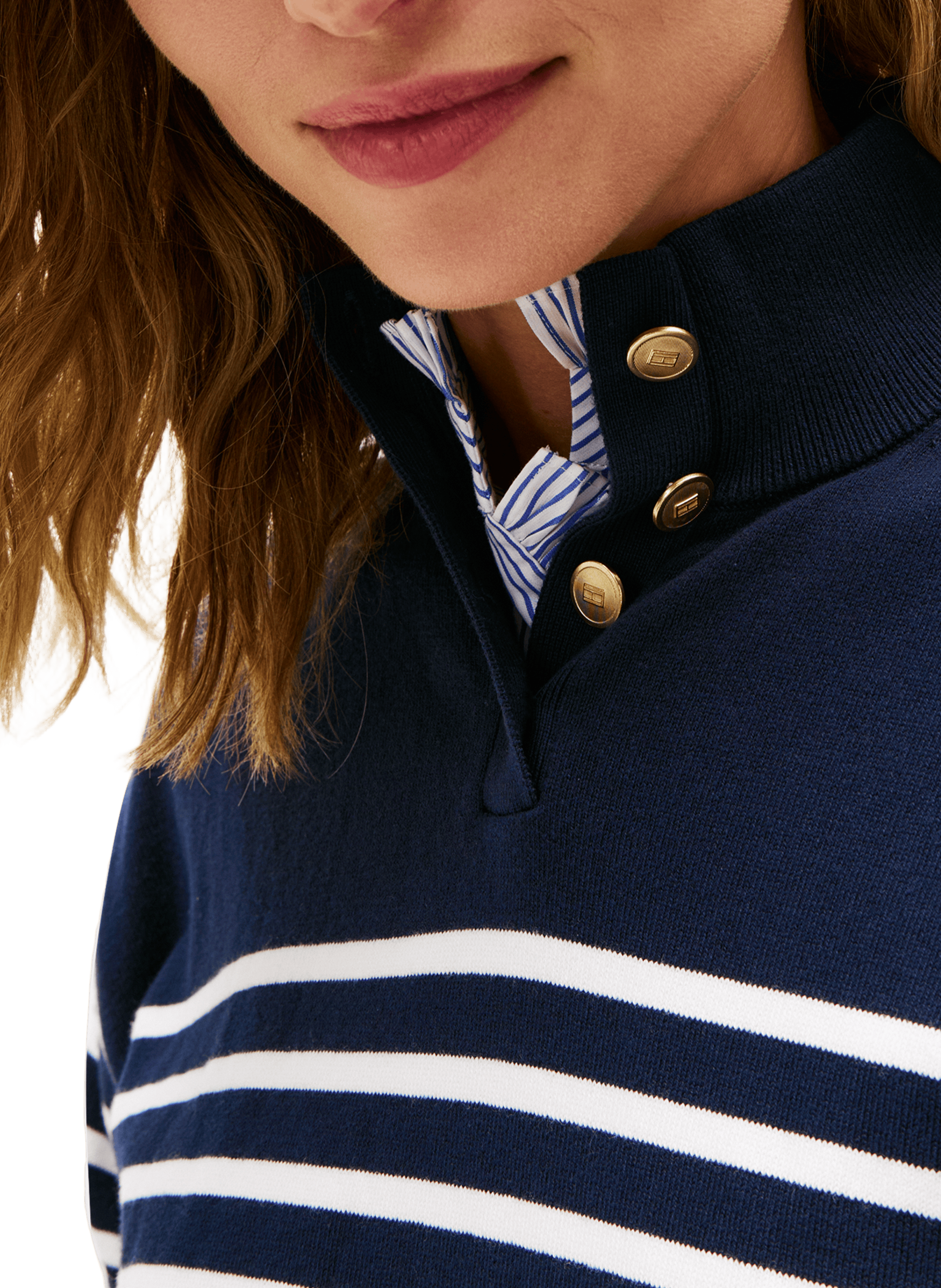 Pull rayé à col cheminée et boutons doré TOMMY HILFIGER Multicolore