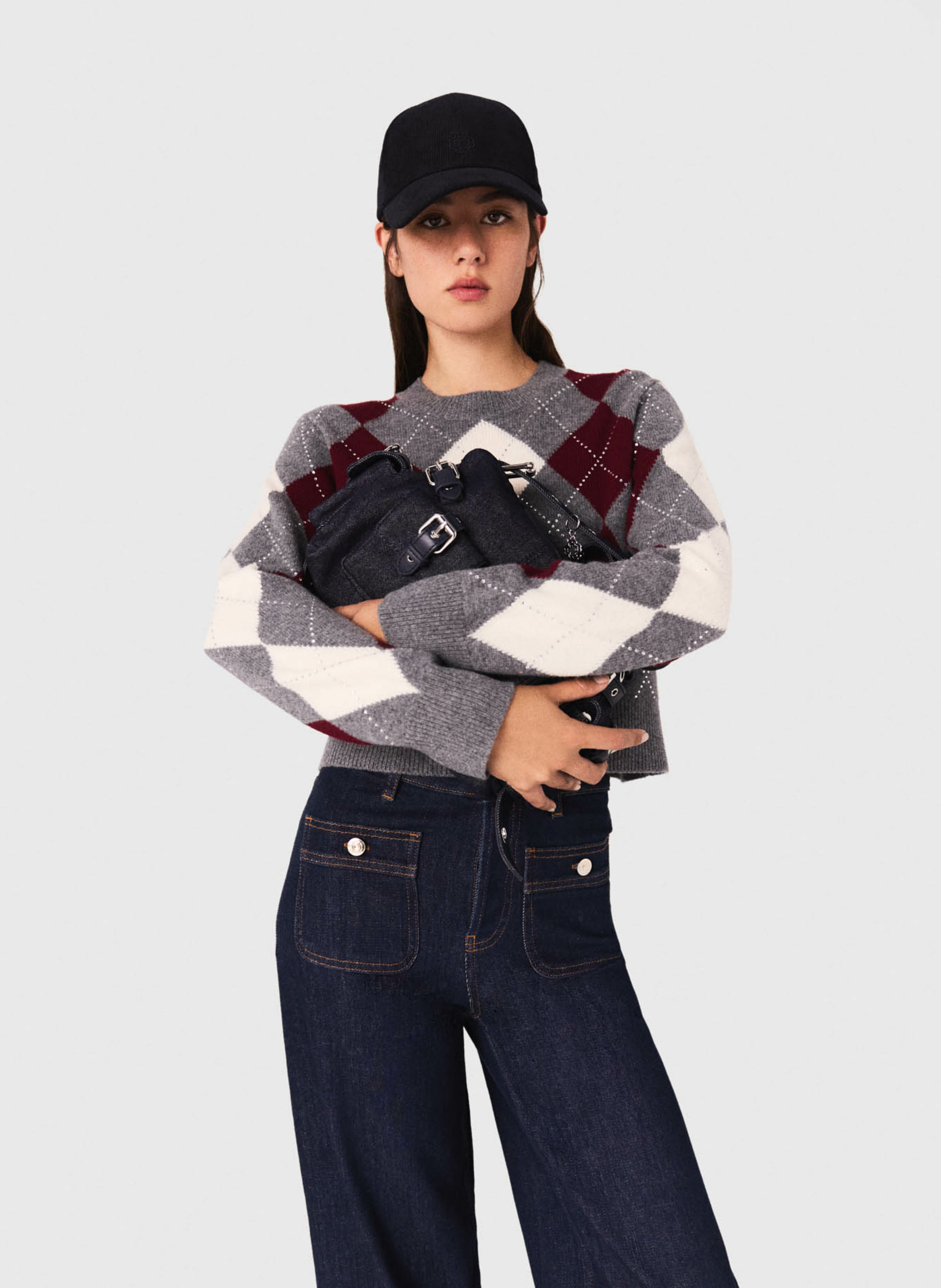 Pull col rond en laine Gris