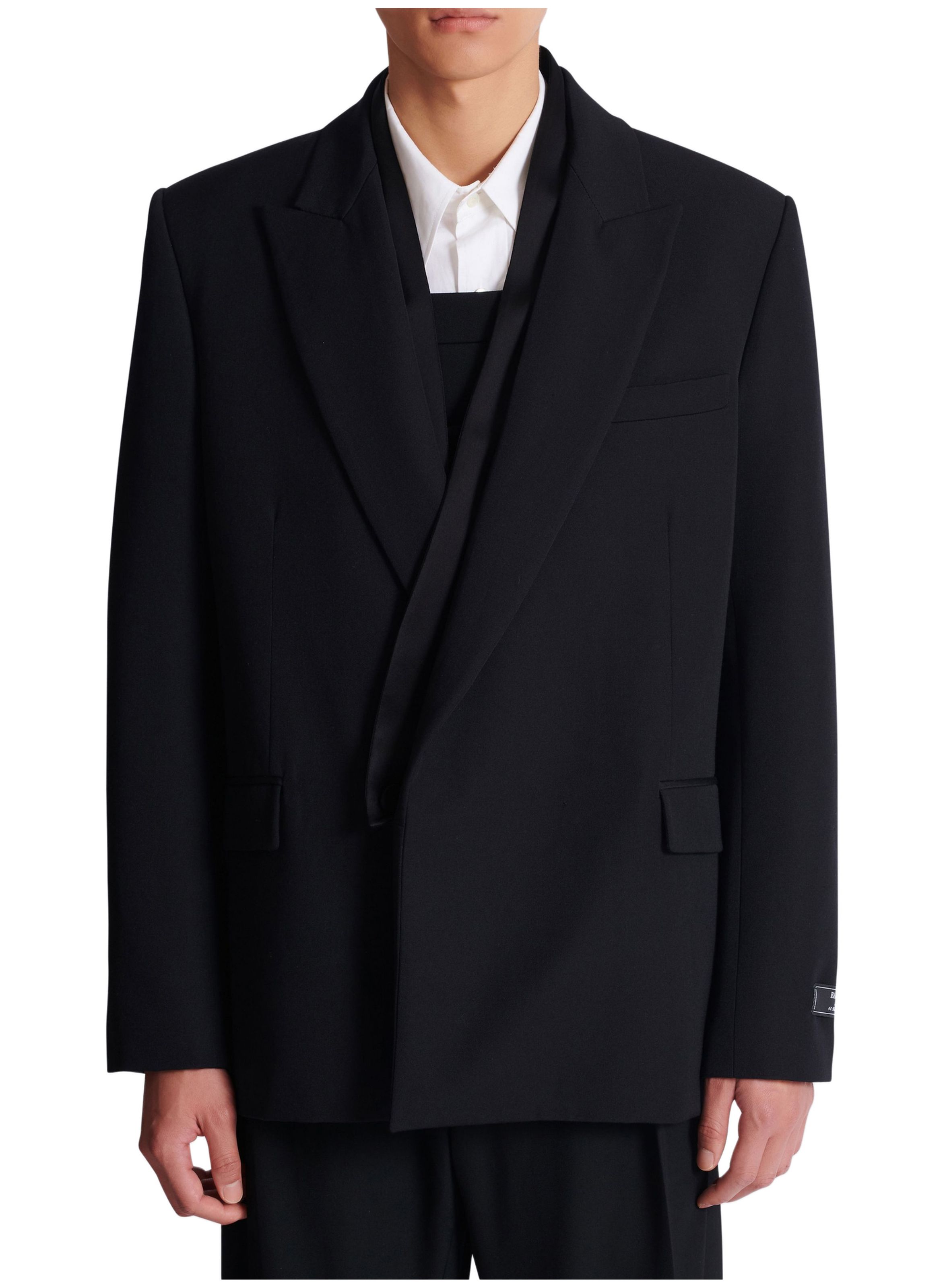 Veste 1 bouton en grain de poudre BALMAIN Noir