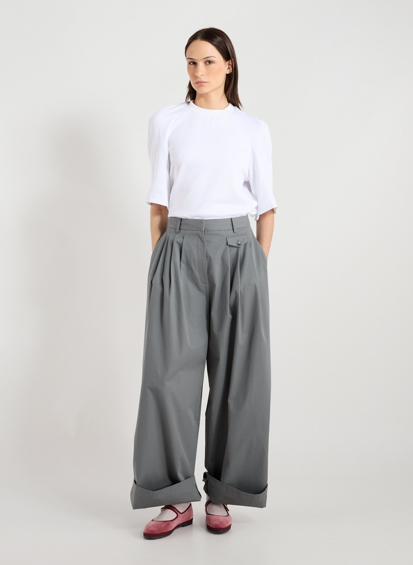 Pantalon large à fronces TIBI Gris