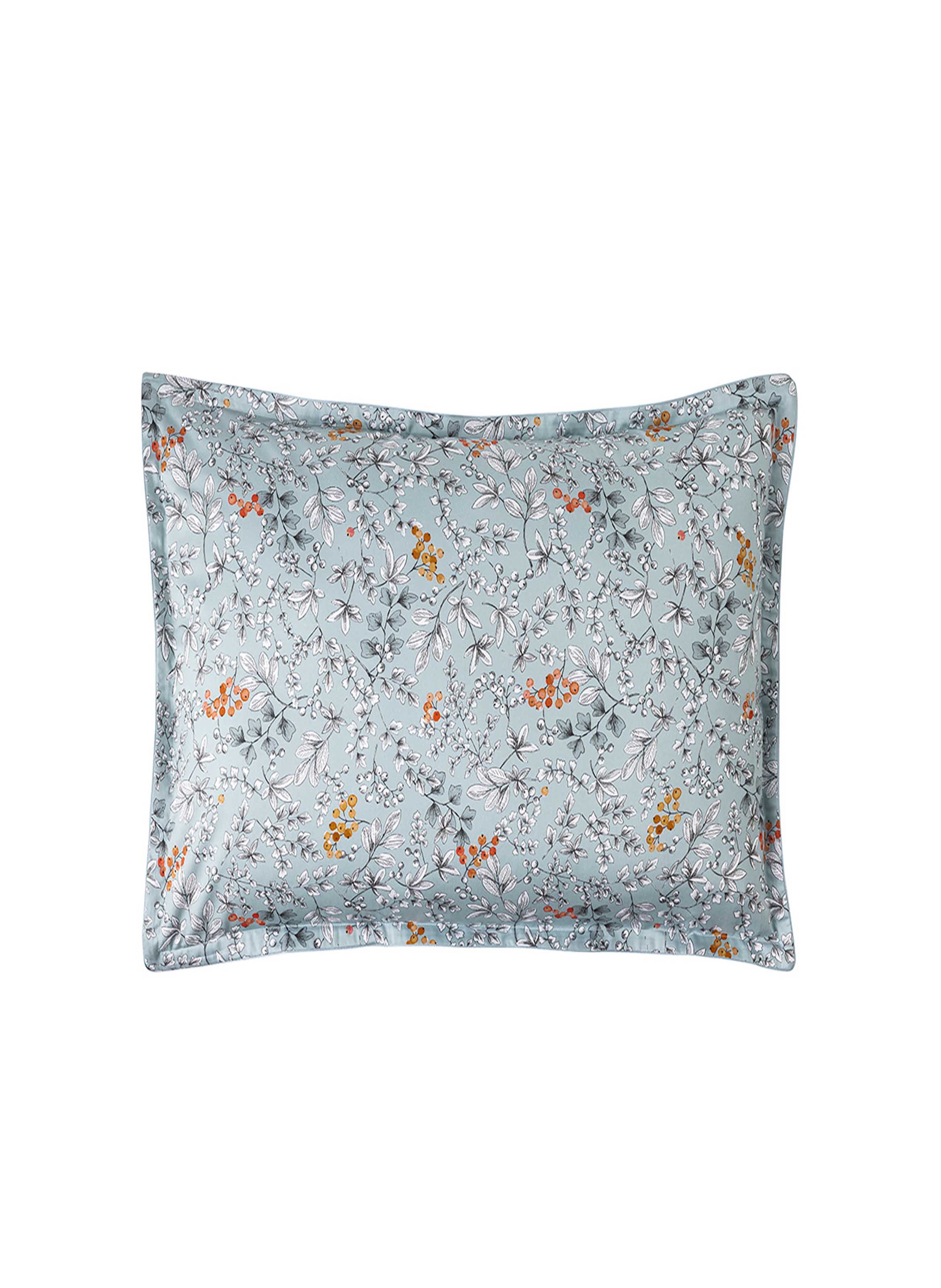Taie d'oreiller imprimée en satin de coton bio, CUEILLETTE ALEXANDRE TURPAULT Bleu