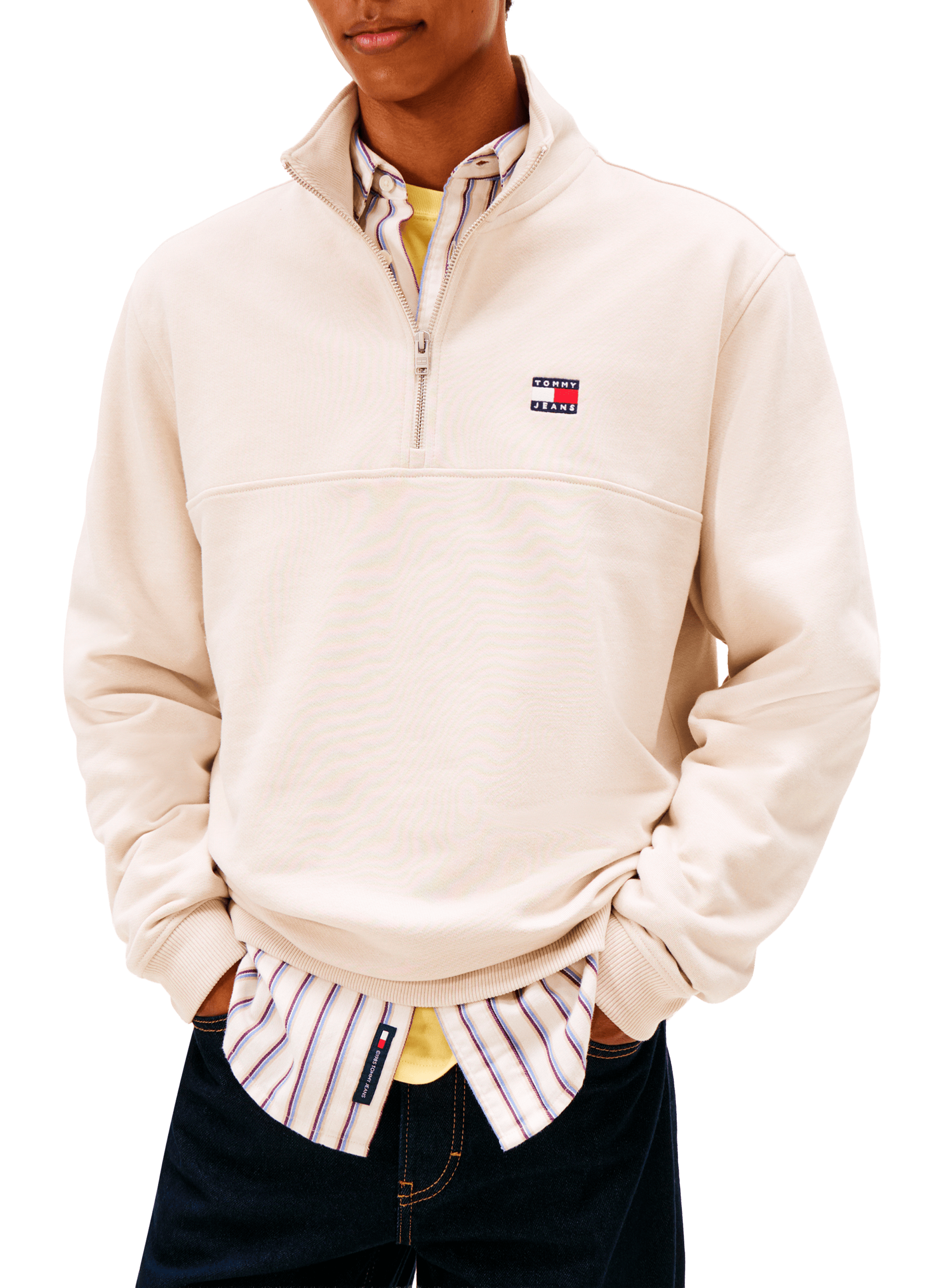 Zip-up high neck sweatshirt with embroidered logo TOMMY HILFIGER Beige