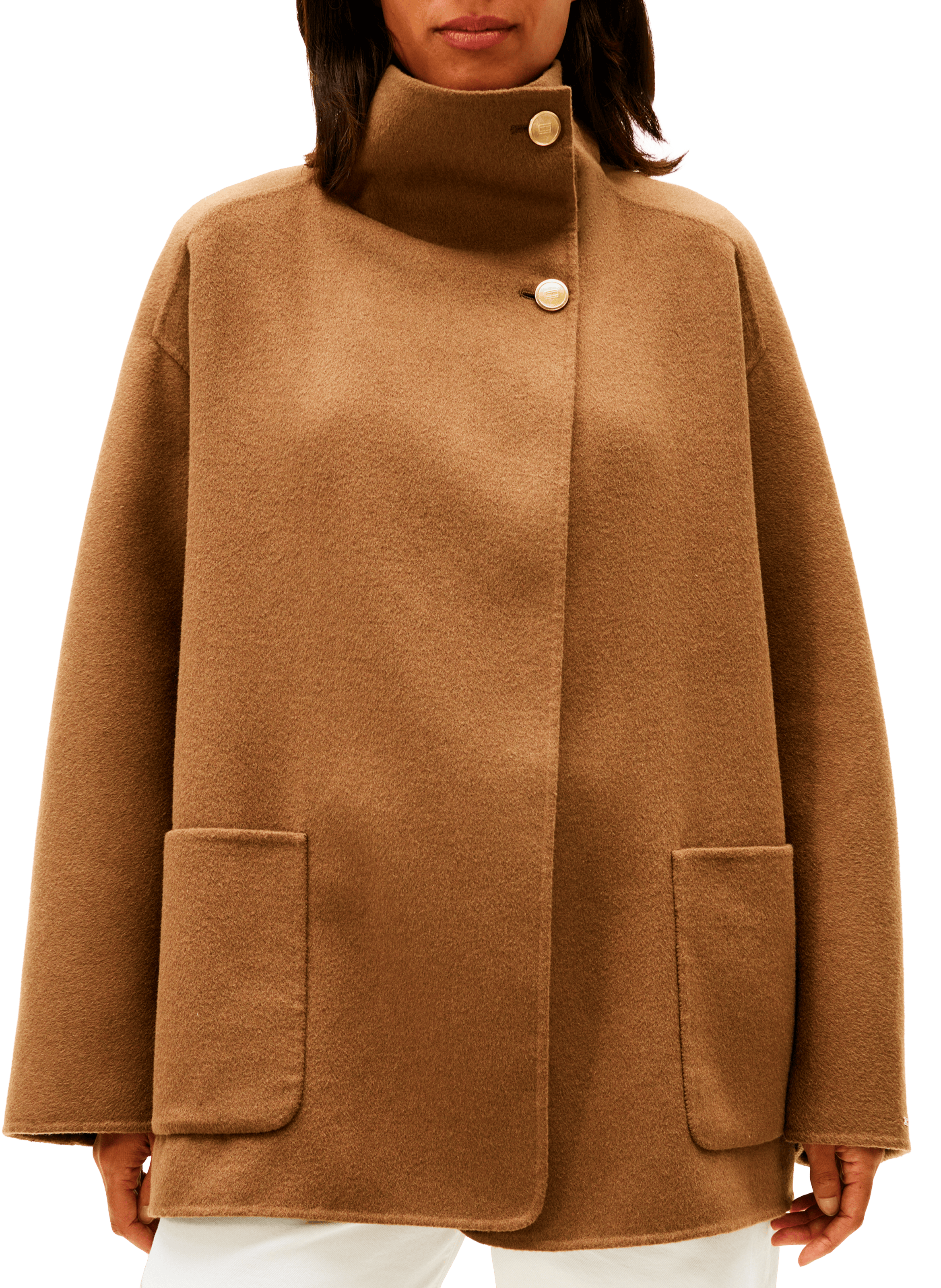 Oversized coat with high collar in mixed wool TOMMY HILFIGER Brown