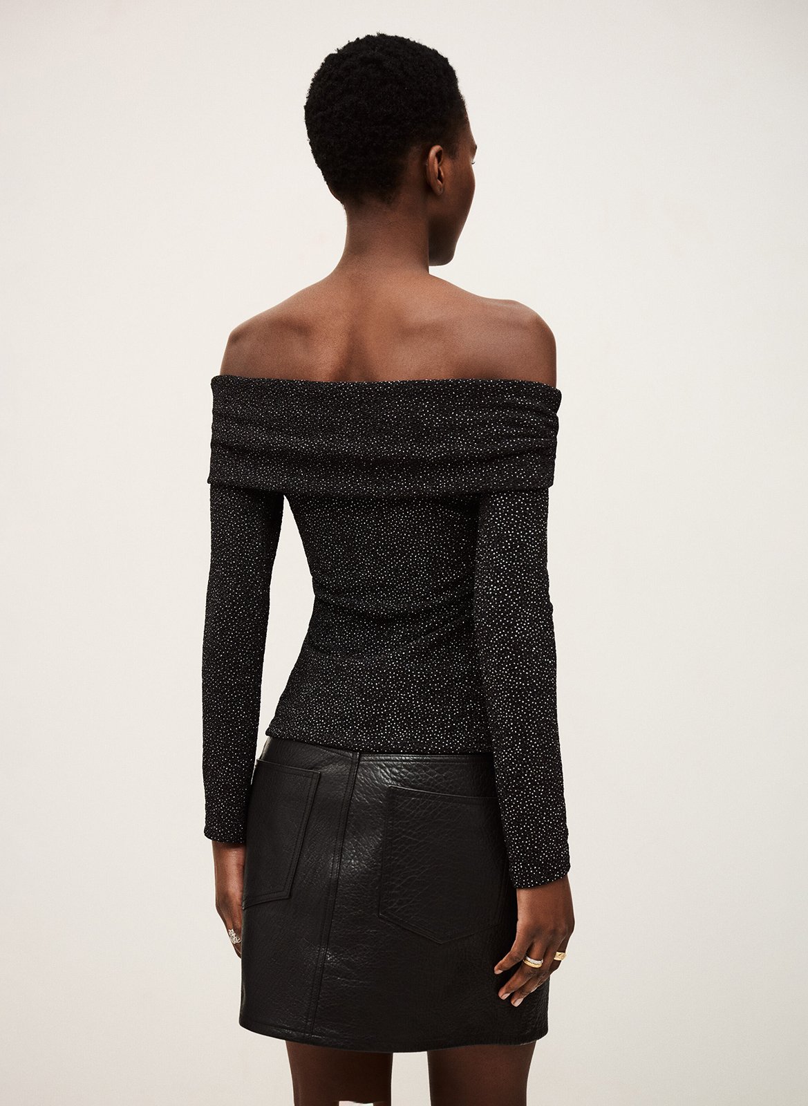 Top ajusté col bardot imprimé bai BA&SH Noir