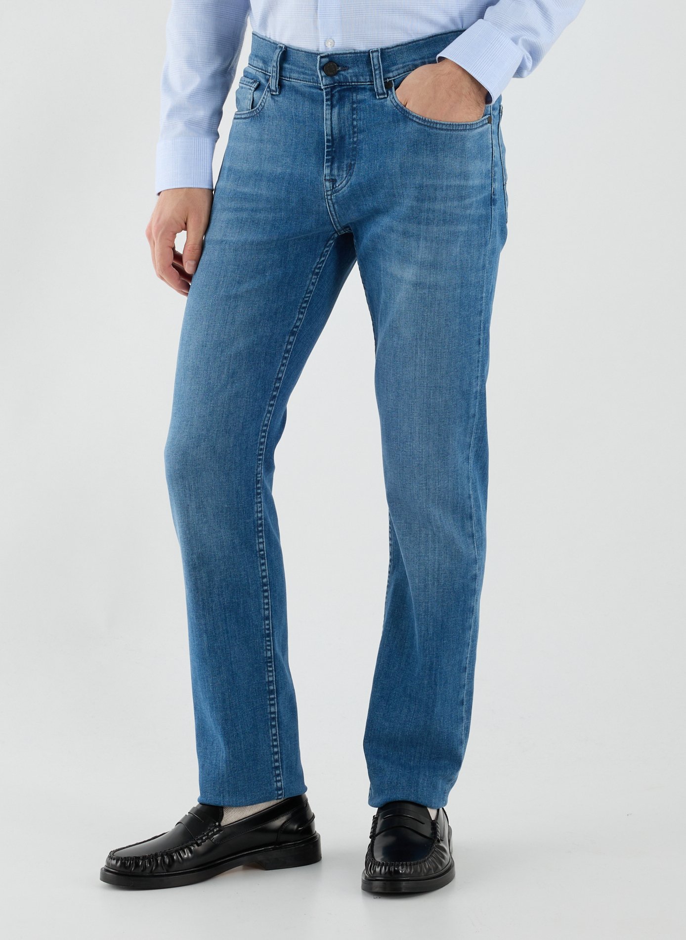 Five-pocket cotton blend jeans 7 FOR ALL MANKIND Blue