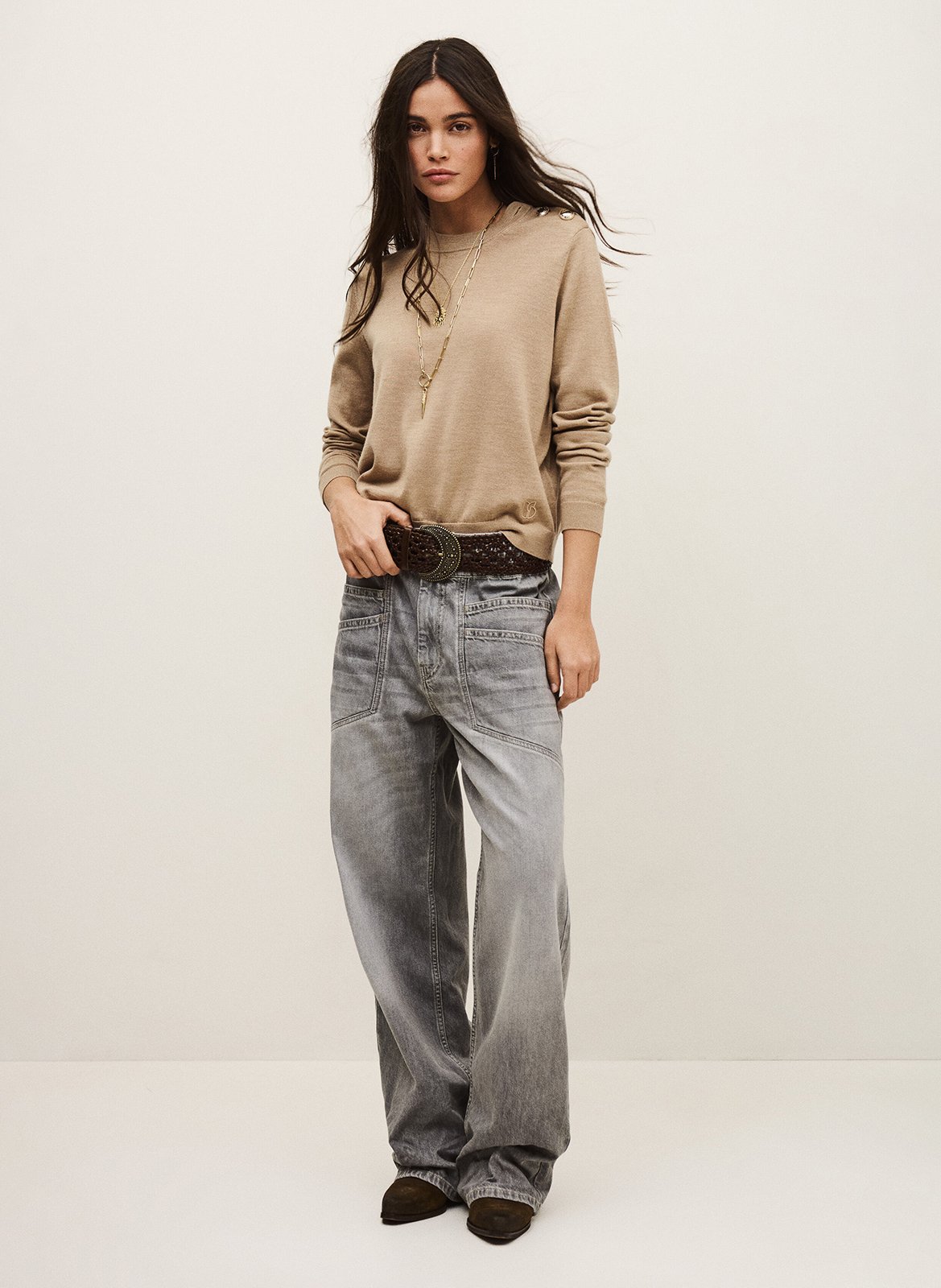 Pull droit col rond en laine byleil BA&SH Beige