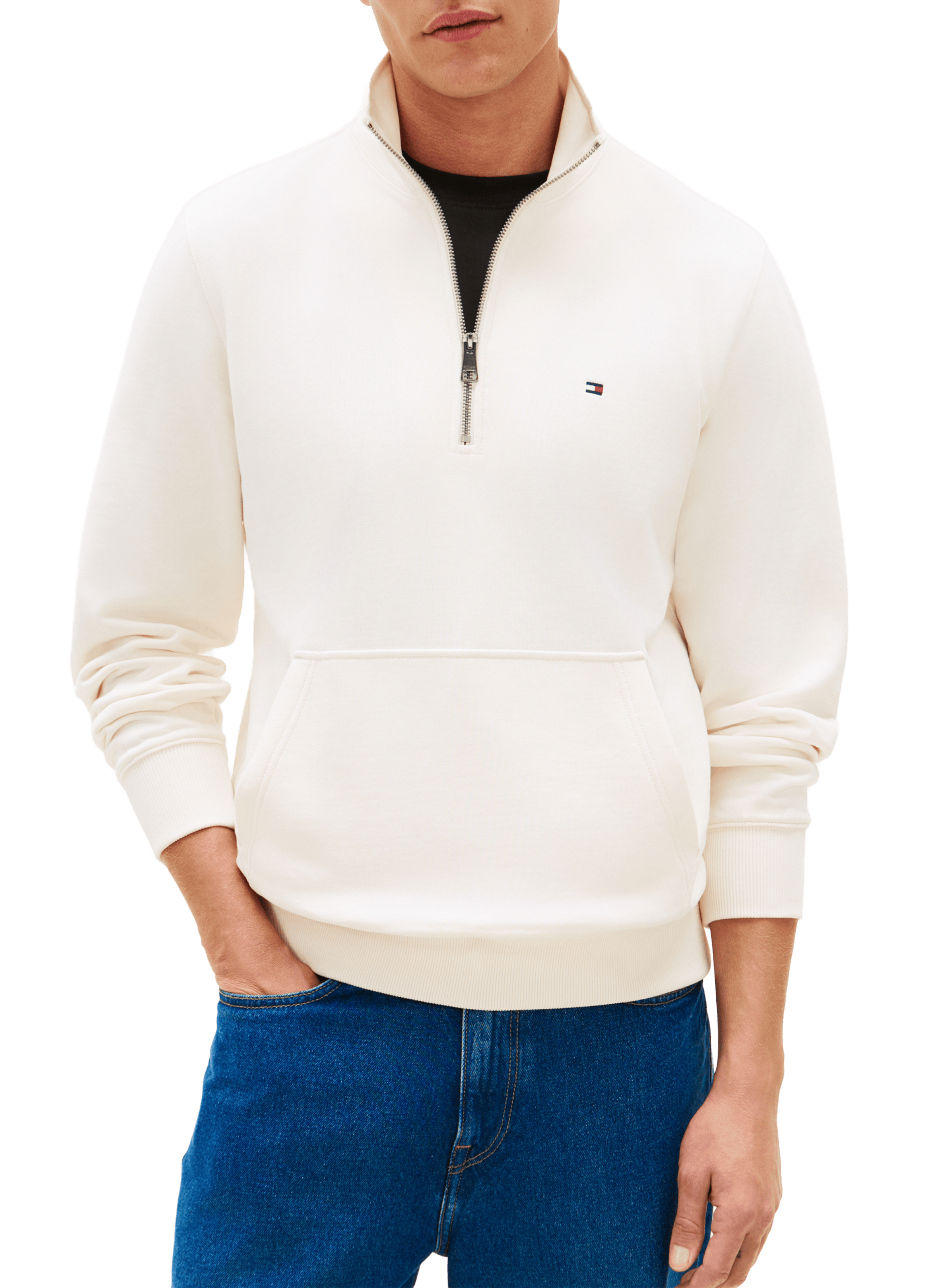 Straight fit high-neck zip-up cotton sweater TOMMY HILFIGER Beige