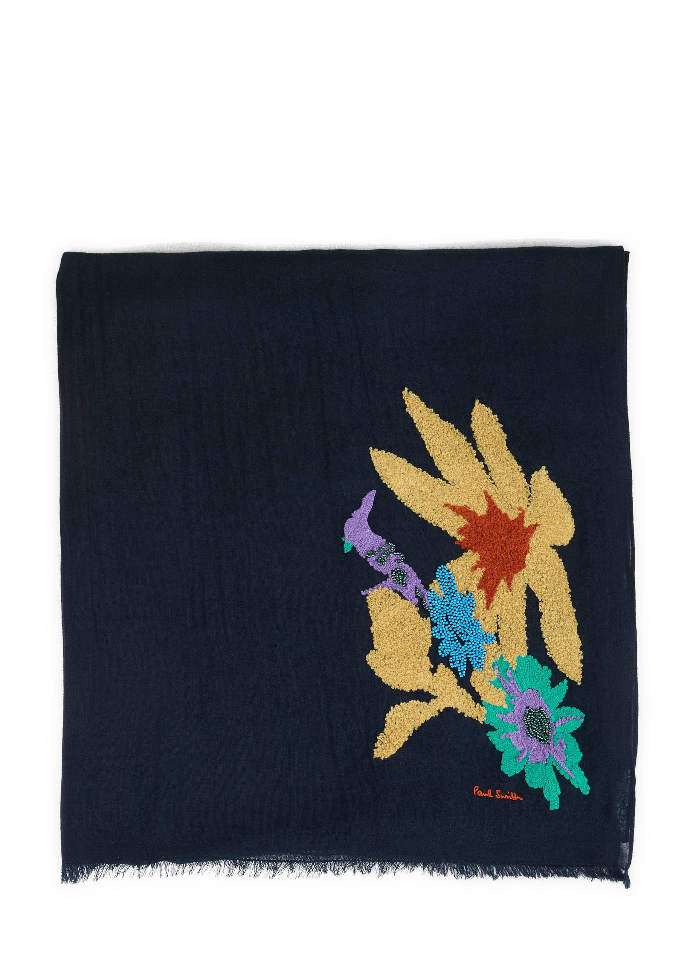 Wool scarf with embroidered flower details PAUL SMITH Blue
