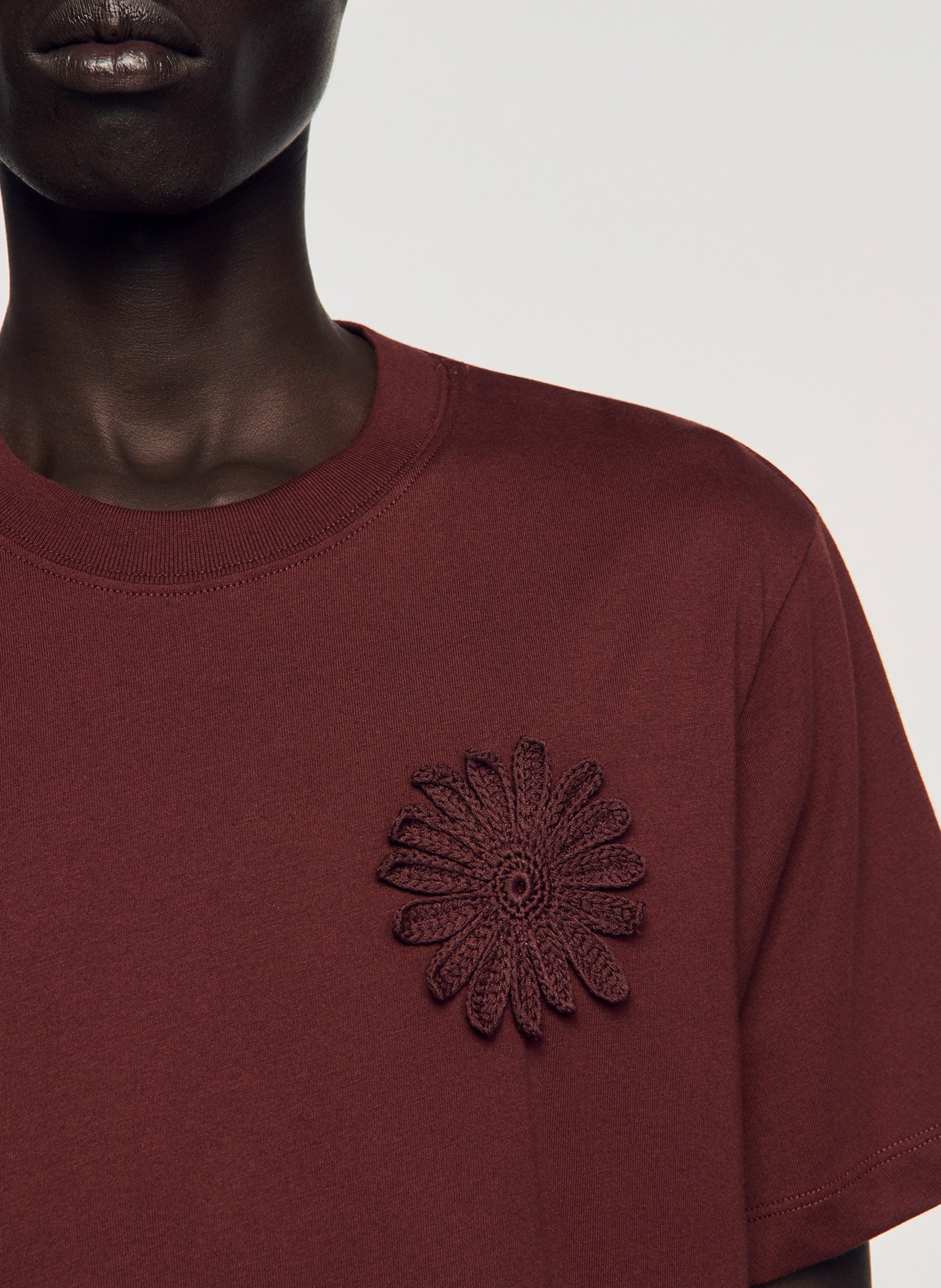 Tee-shirt droit col rond en coton SANDRO Marron