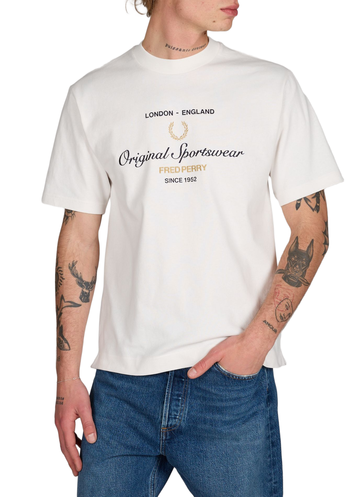 T-shirt brodé en coton FRED PERRY Blanc