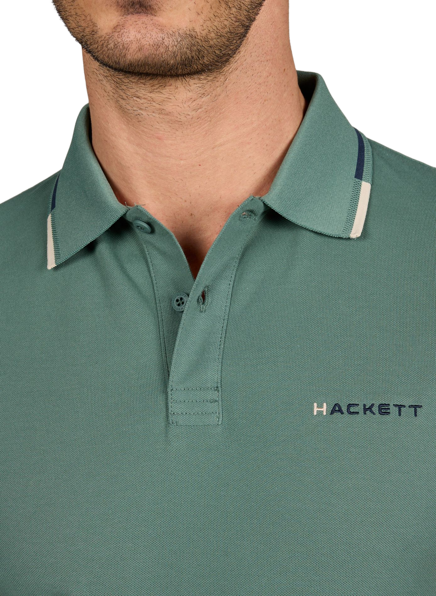 Solid short-sleeve straight fit polo HACKETT Green