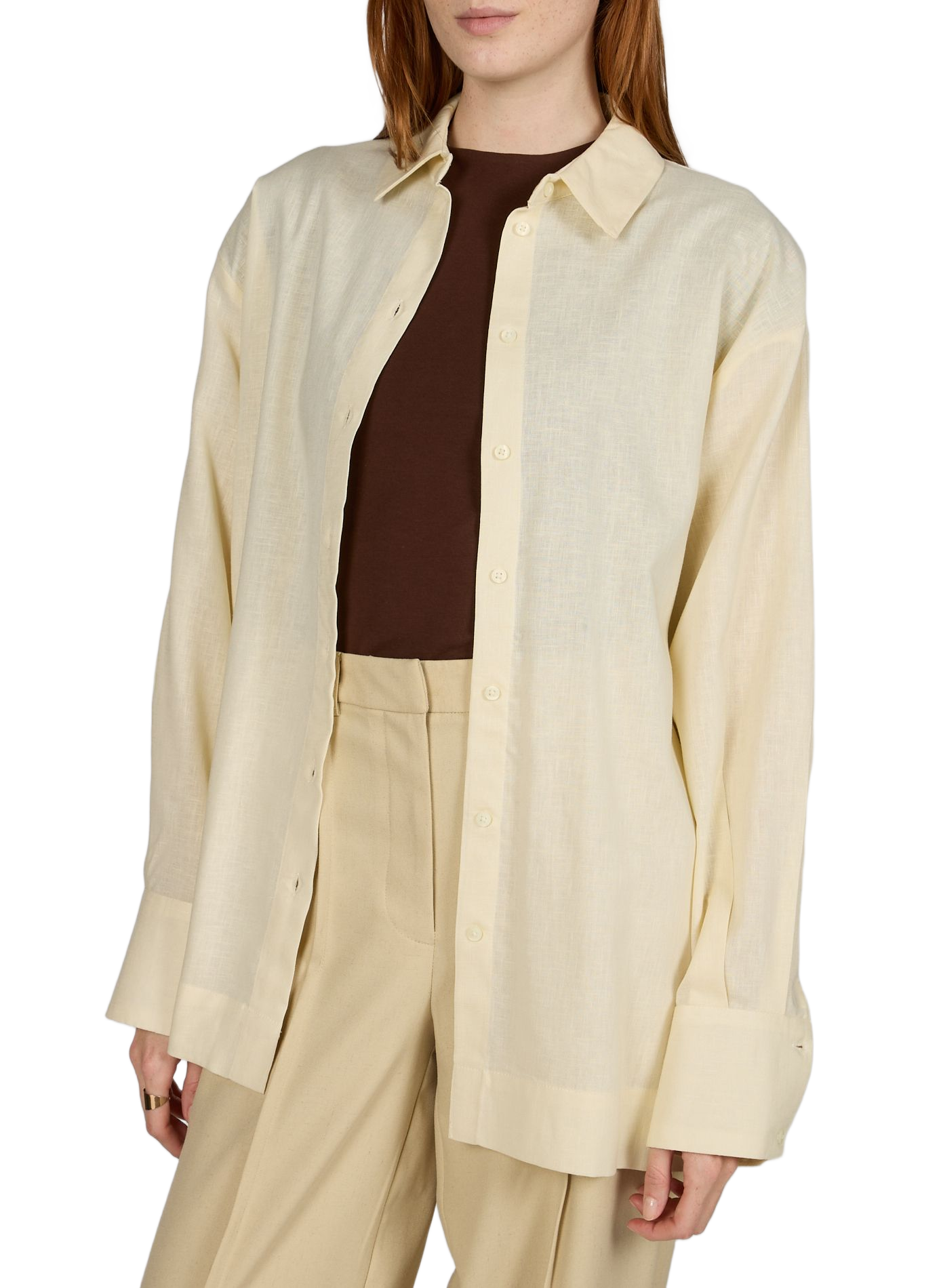Straight-cut cotton shirt with classic collar TOPSHOP Beige