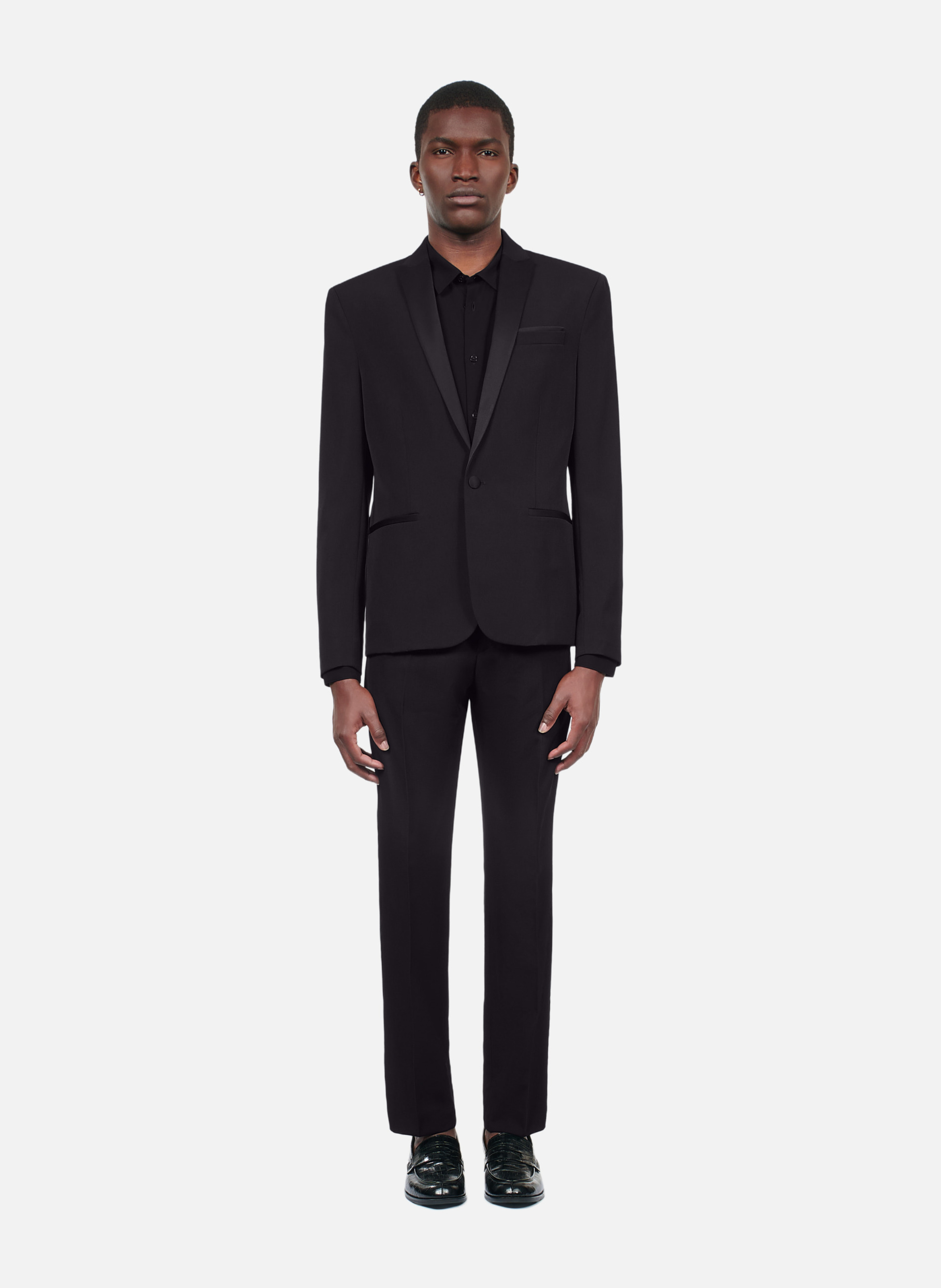Veste de smoking avec détails en satin coupe ajustée Noir