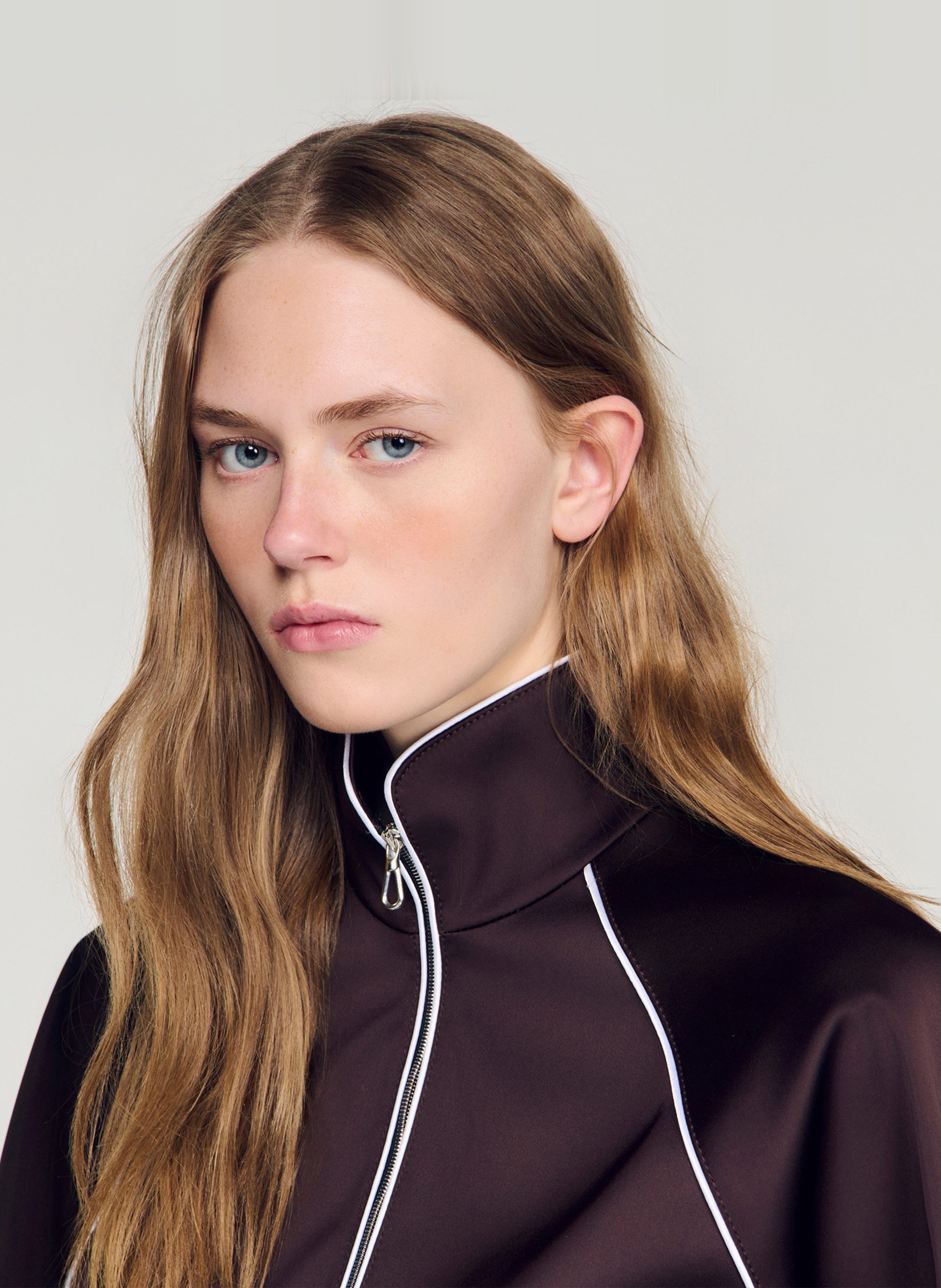 Blouson zippé uni col montant SANDRO Marron