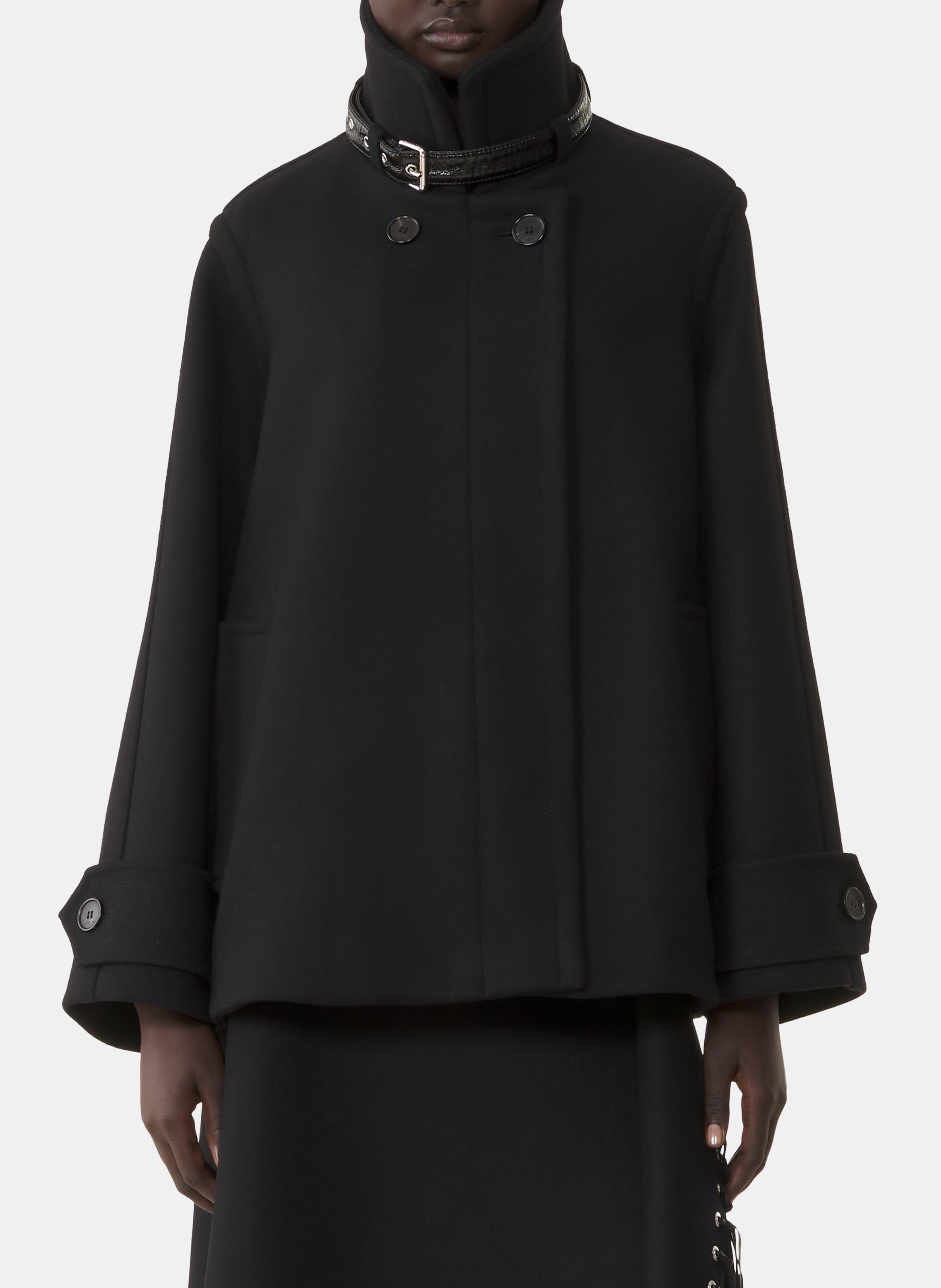 Manteau court col montant en laine LANVIN Noir