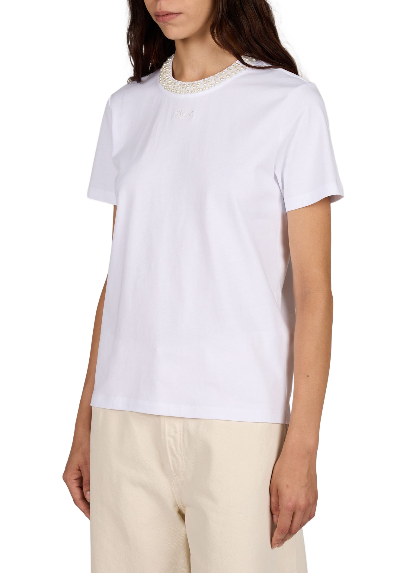 Tee-shirt col rond en coton KARL LAGERFELD Blanc