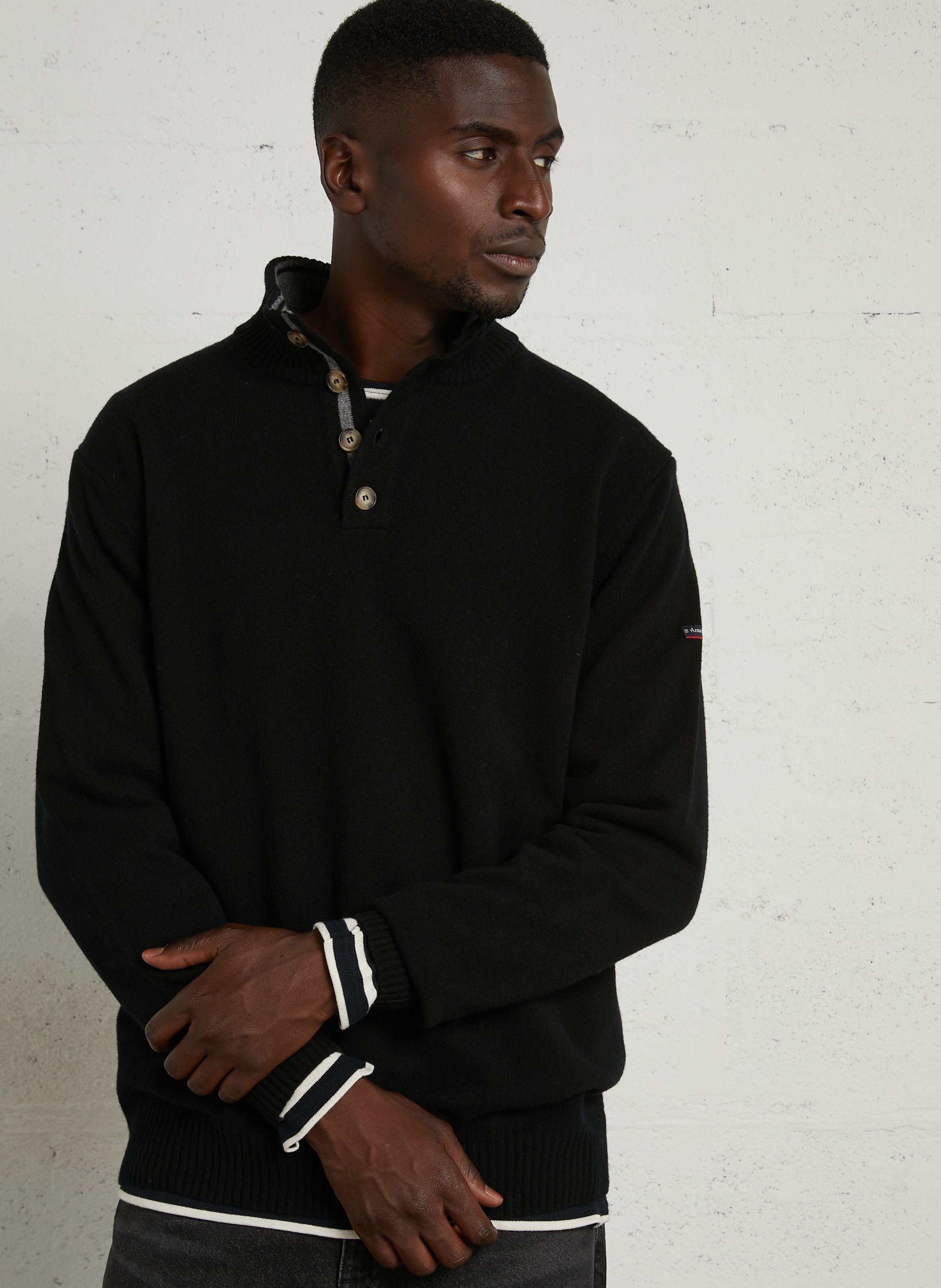 Pull droit col montant en laine ARMOR-LUX Noir