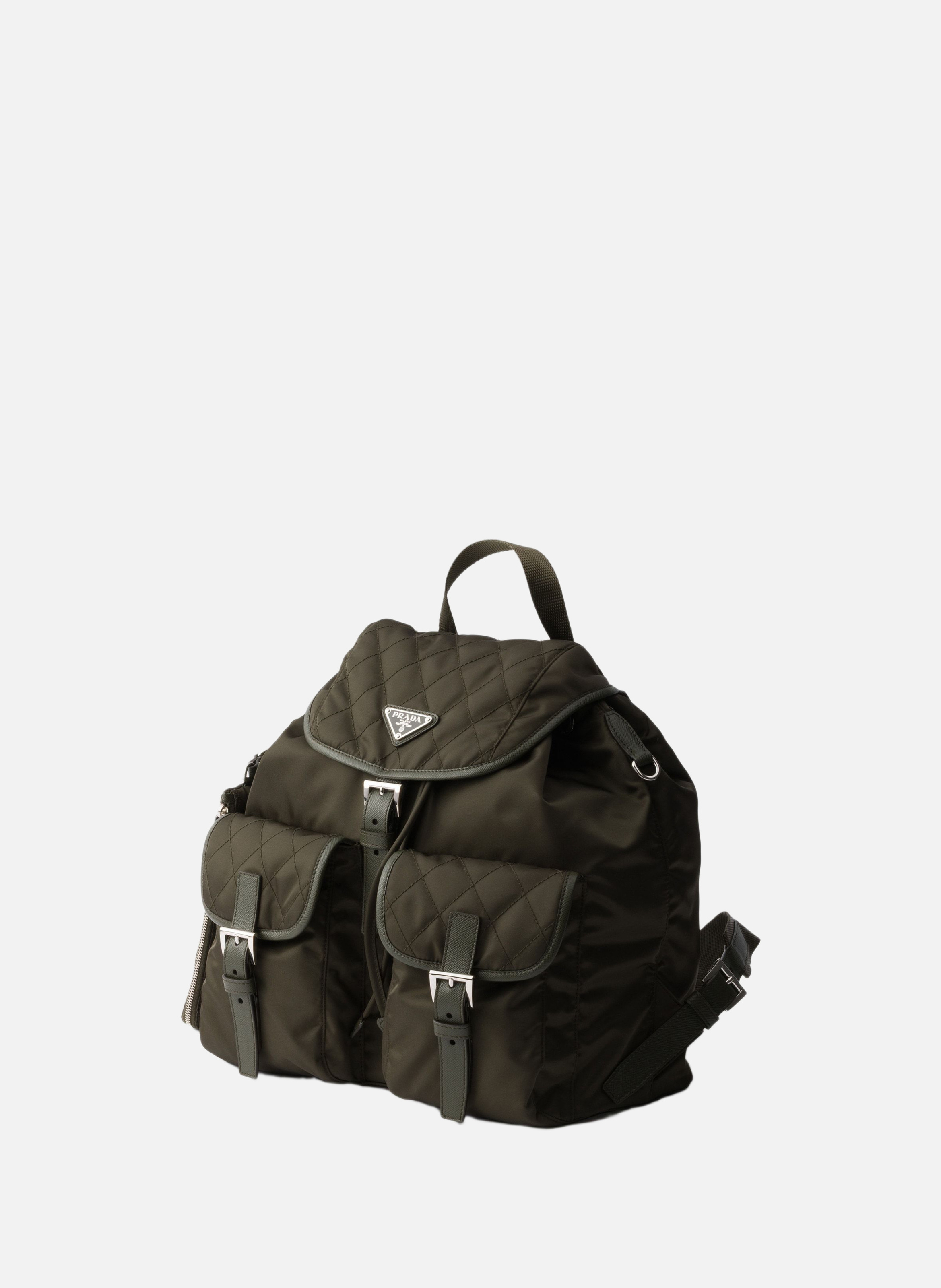 Sac à dos moyen format en re-nylon matelassé avec PRADA Vert