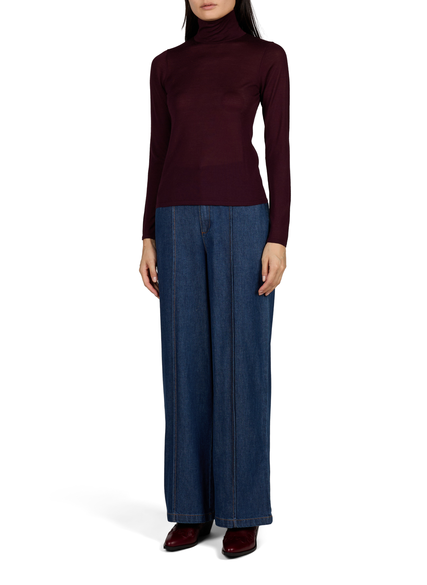 Pullover gerader Schnitt mit Stehkragen aus Merinowolle PETITE MENDIGOTE Violett