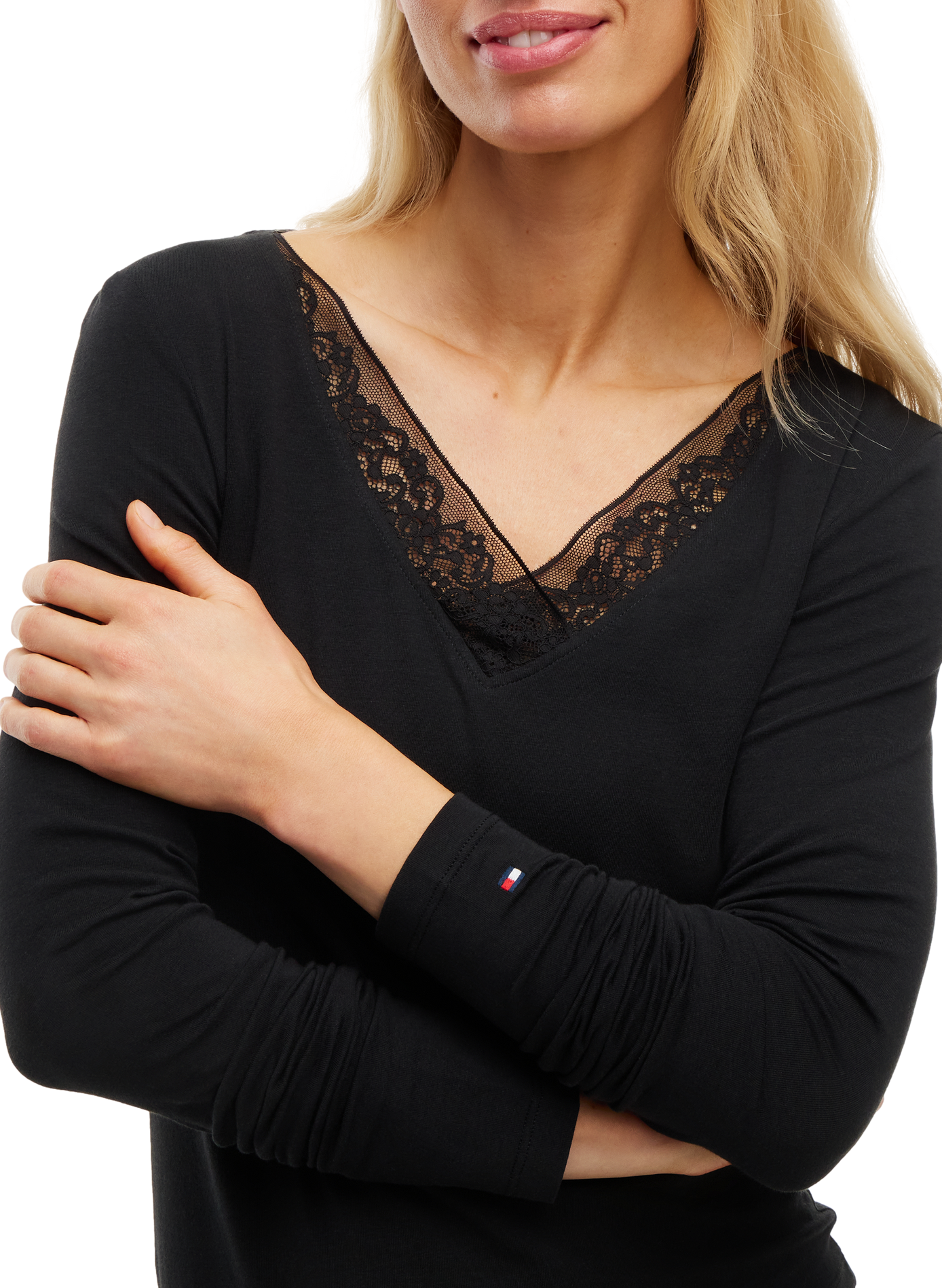 Plain V-neck lace T-shirt TOMMY HILFIGER Black