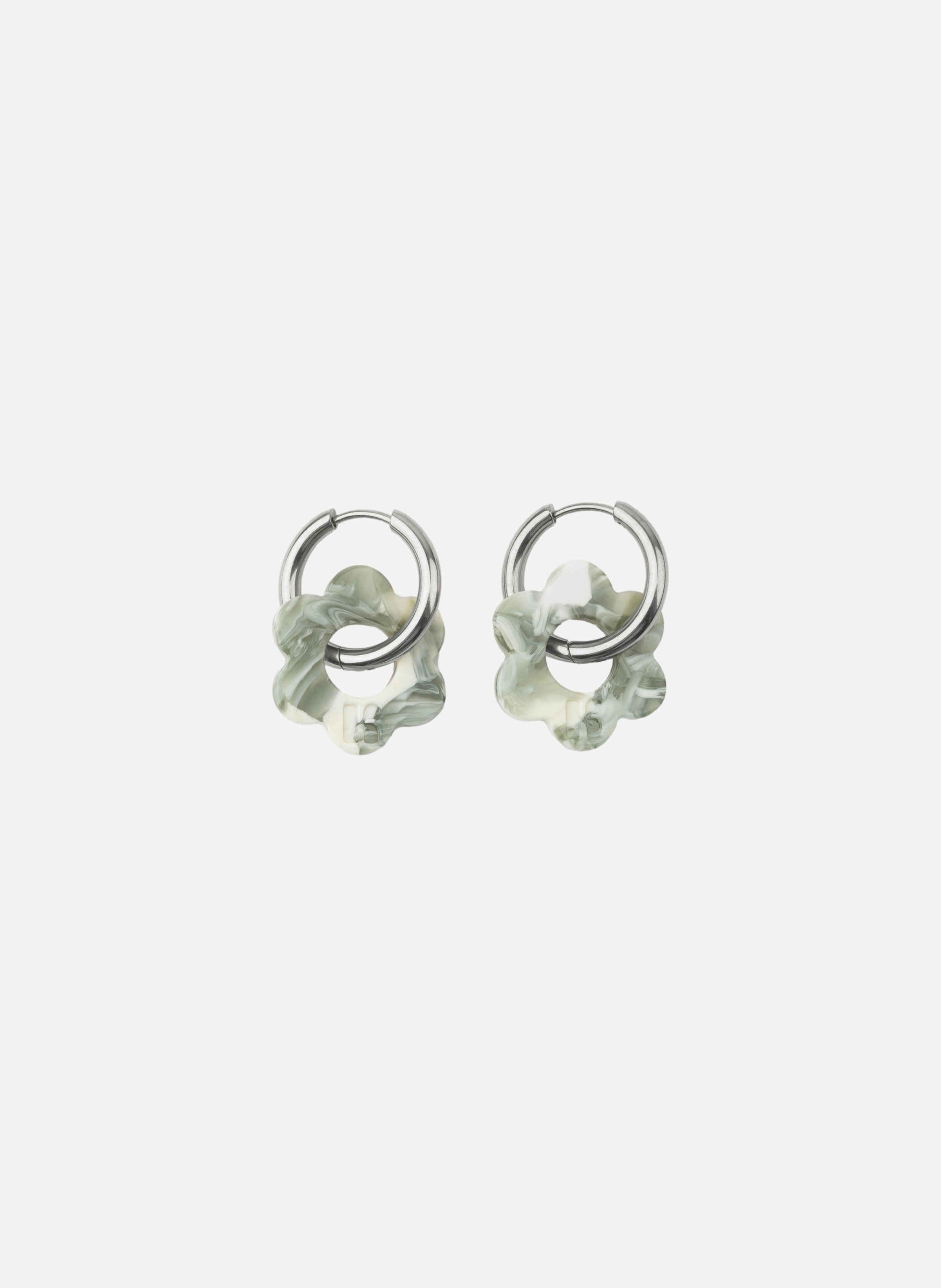 Boucles d'oreilles Baby Fleurette avec anneaux en acier inoxydable argenté  Marbre